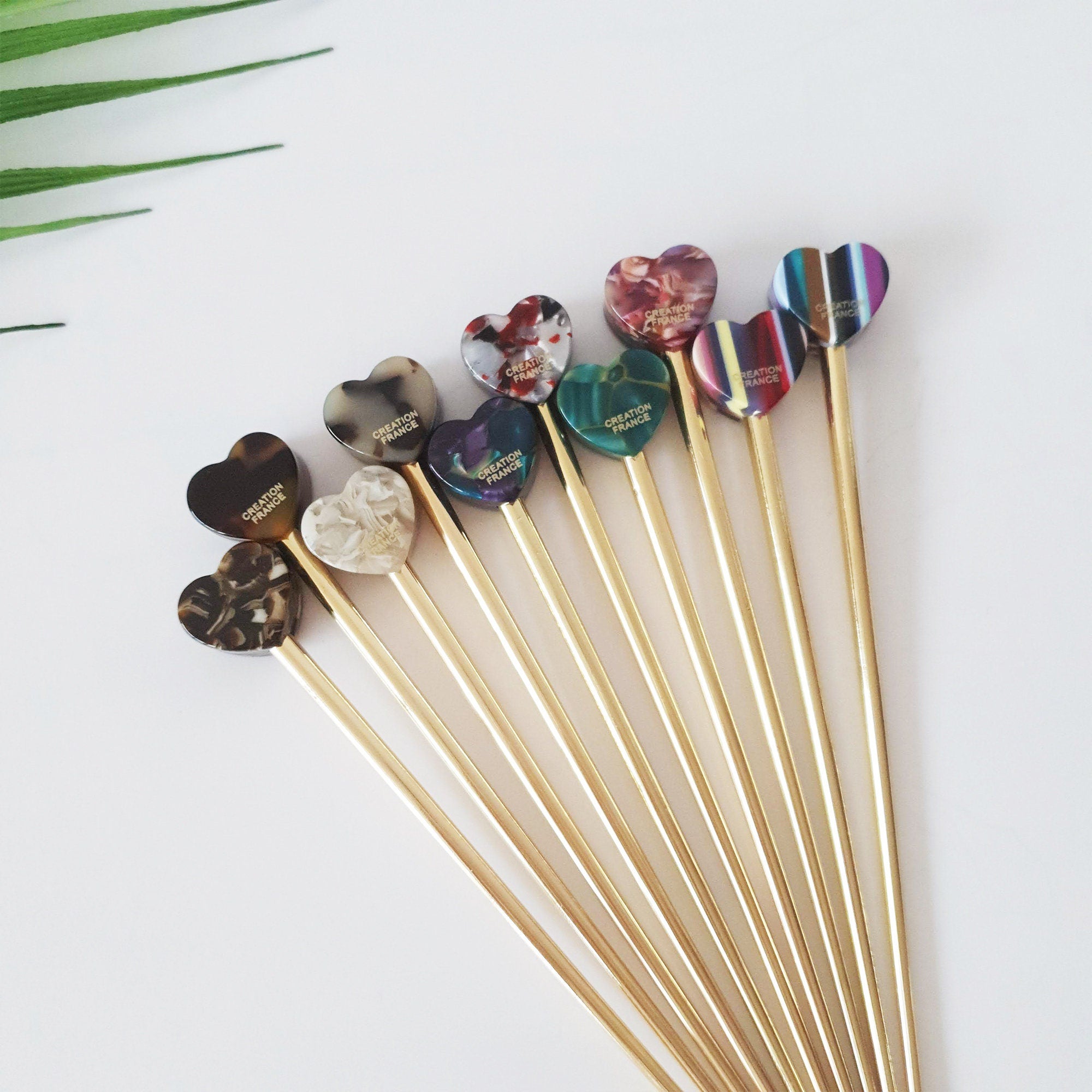 Lovely Heart Metal Hair Stick (5.7 Inch) / Tortoise Shell French Hair Pin / Metal Hair Fork for Thick Hair / Hair Pin Stick