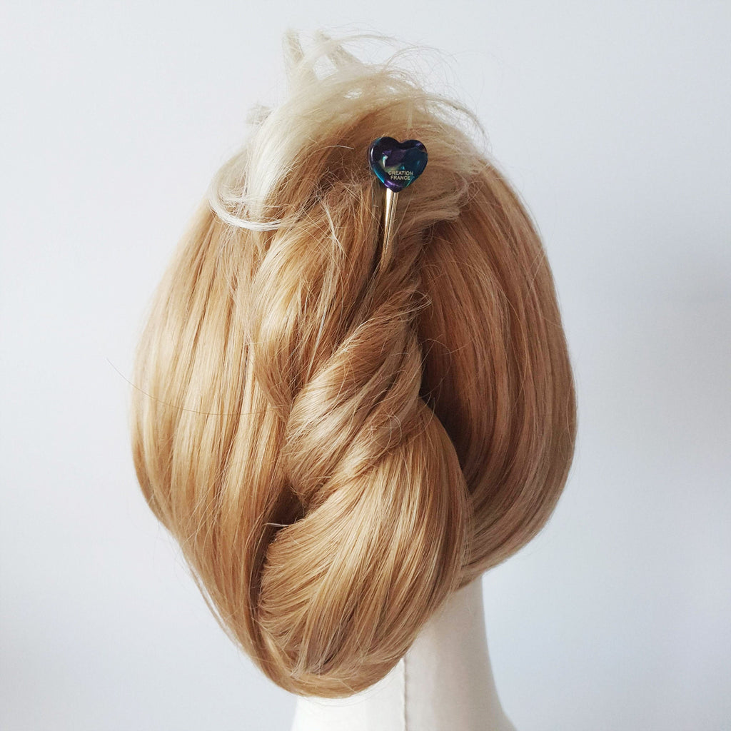 Lovely Heart Metal Hair Stick (5.7 Inch) / Tortoise Shell French Hair Pin / Metal Hair Fork for Thick Hair / Hair Pin Stick