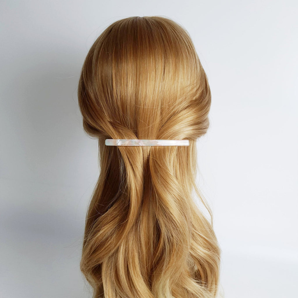 Cellulose Simple Slim Hair Barrette (4.1 Inch) / Tortoise Marble French Hair Pin / Hair Accessory for Woman / Automatic Hair Clip