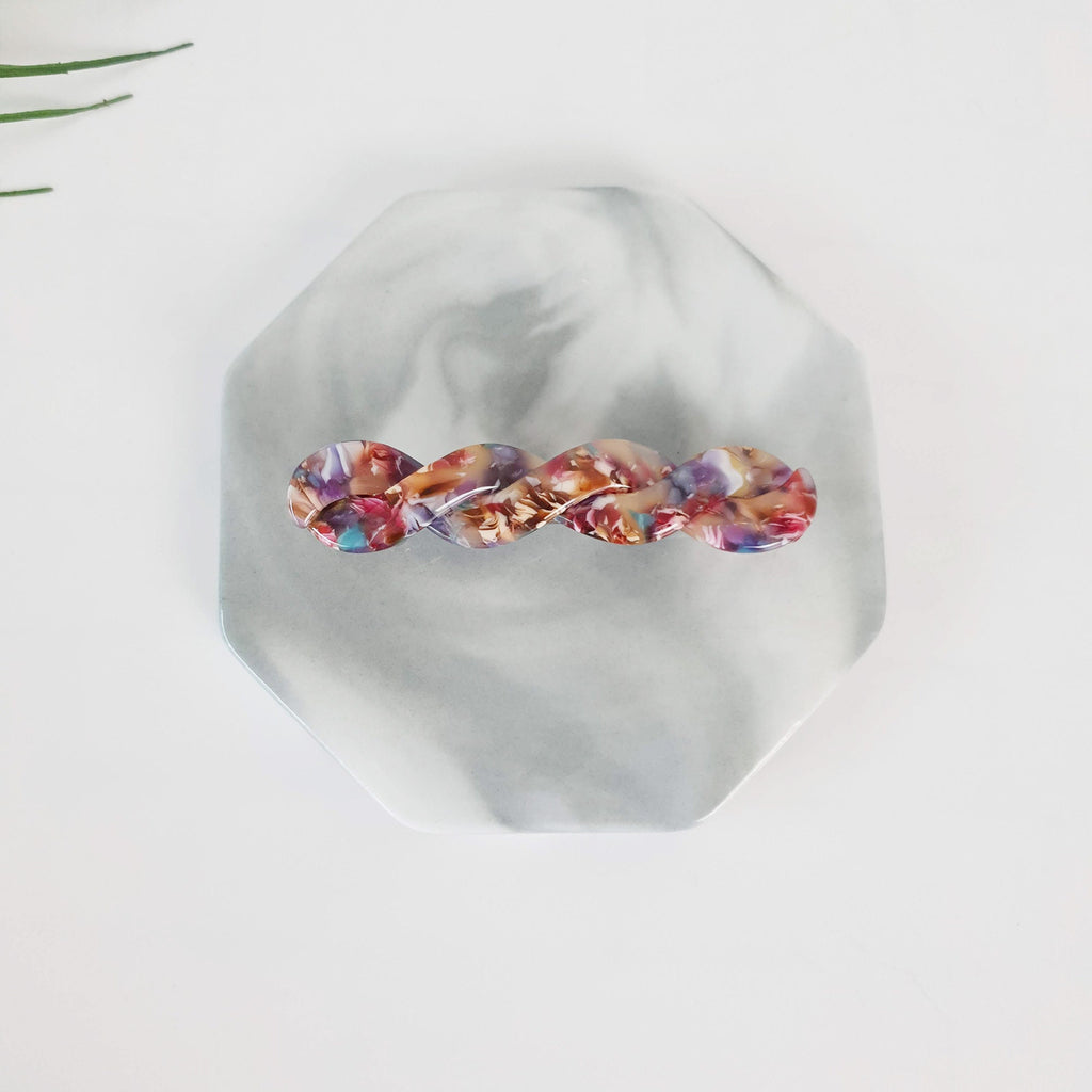 Leopard Candy Twist Hair Barrette / Tortoise Marble French Hair Pin / Hair Accessory for Woman / Automatic Hair Clip