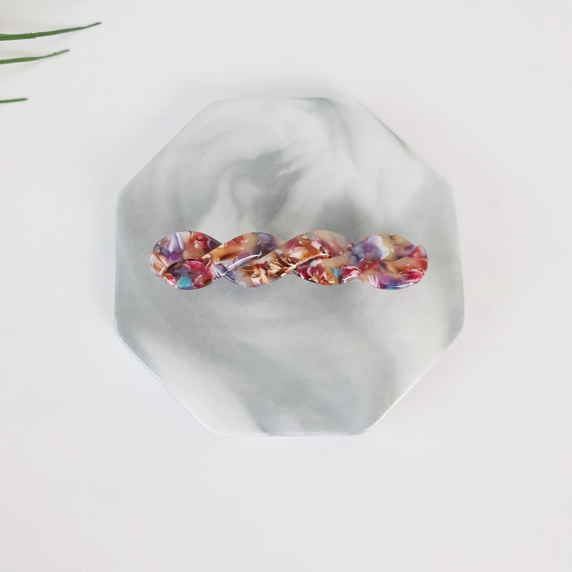 Leopard Candy Twist Hair Barrette / Tortoise Marble French Hair Pin / Hair Accessory for Woman / Automatic Hair Clip