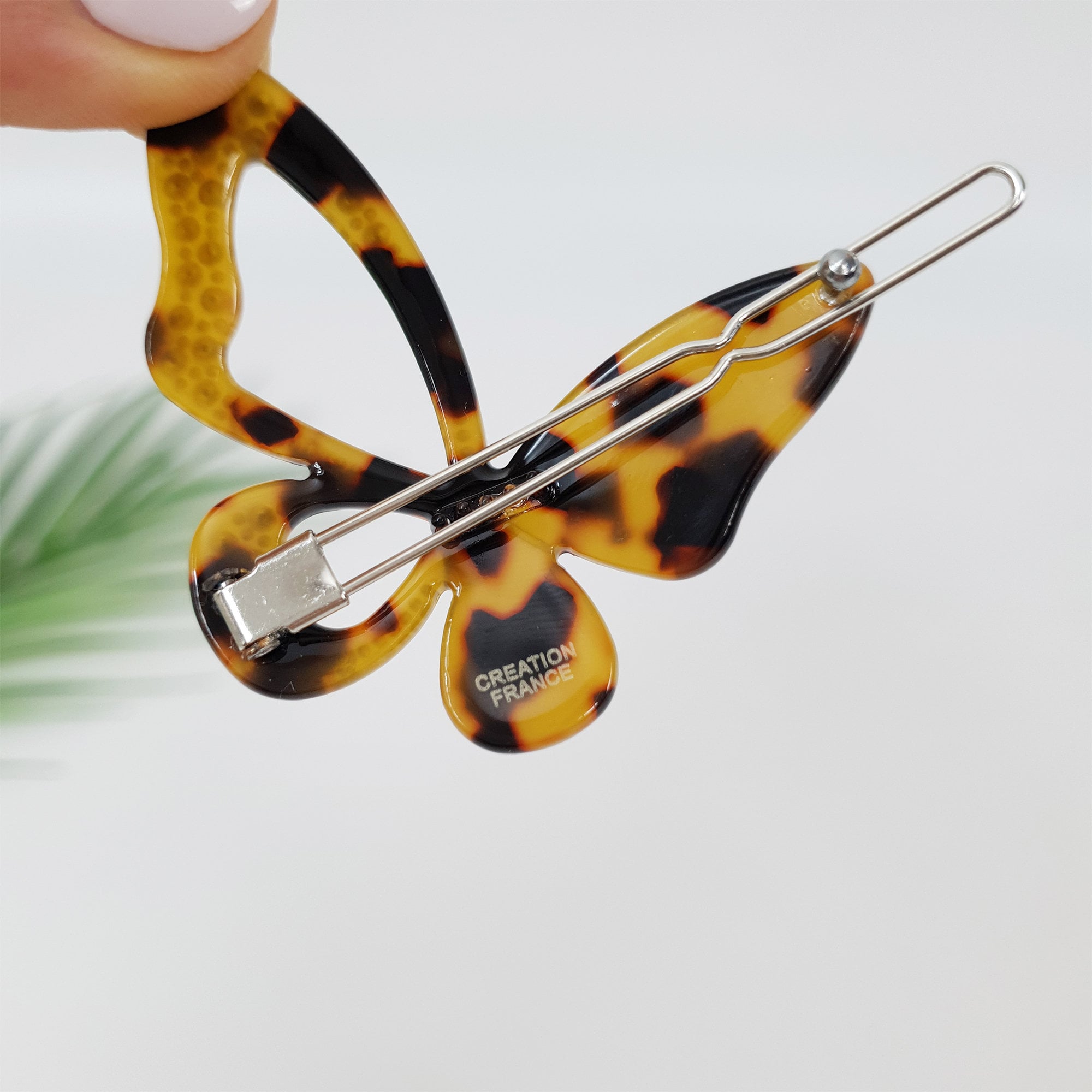 Tortoise Shell Butterfly Bobby Pin with Cubic / Vintage French Hair Pin / Hair Accessory for Woman / Butterfly Hair Clip