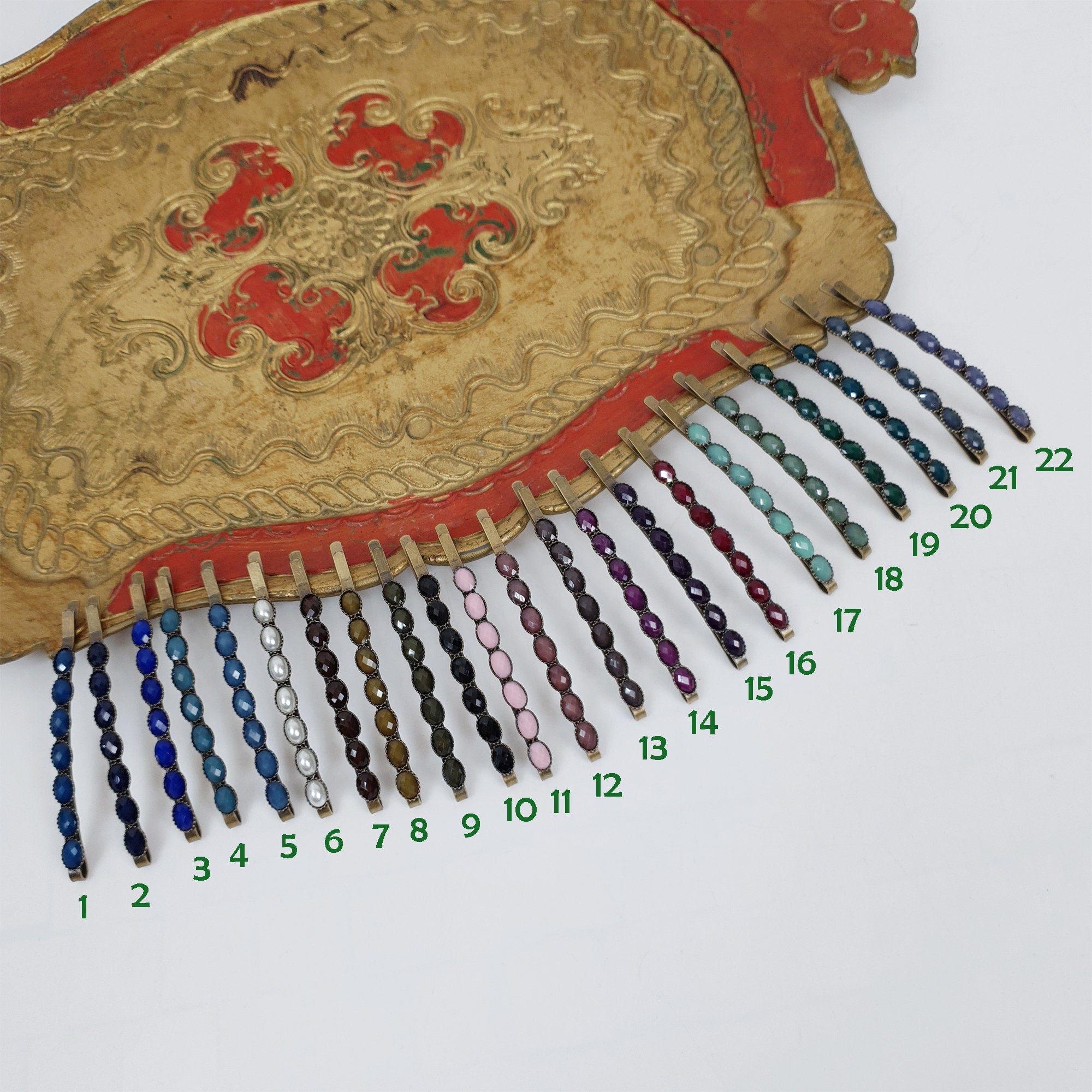 Formica Thin Hair Pin (2.4 Inch ) / Diamond Cut Formica Stone Decorated Barrette / Vintage Antique Hair Accessory for Woman