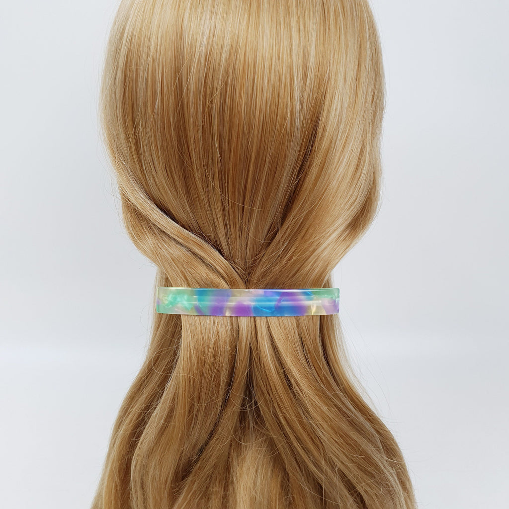 Leopard Aurora Simple Flat Hair Barrette (4.1 Inch) / Tortoise Marble French Hair Pin / Hair Accessory for Woman / Automatic Hair Clip