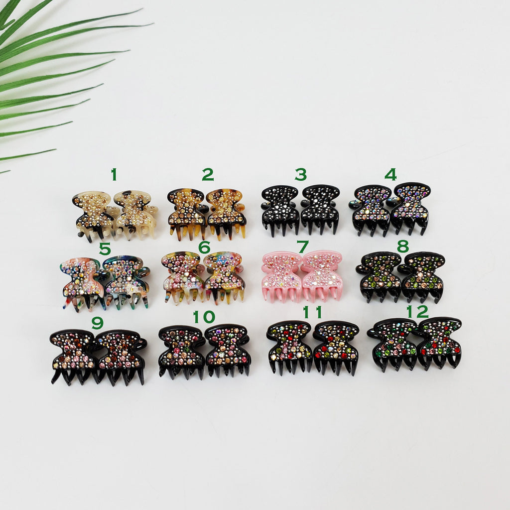 Cubic Stone Mini Hair Clips 2 Pieces in 1 Set / Tortoise Shell French Hair Pin / Luxurious Hair Accessory for Woman / Small French Barrette