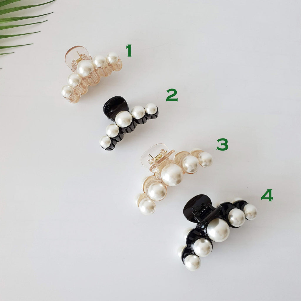 White Big Beaded Pearl Barrette / Vintage Teardrop Hair Claw / Hair Accessory for Woman / Pearl Hair Claw Clip