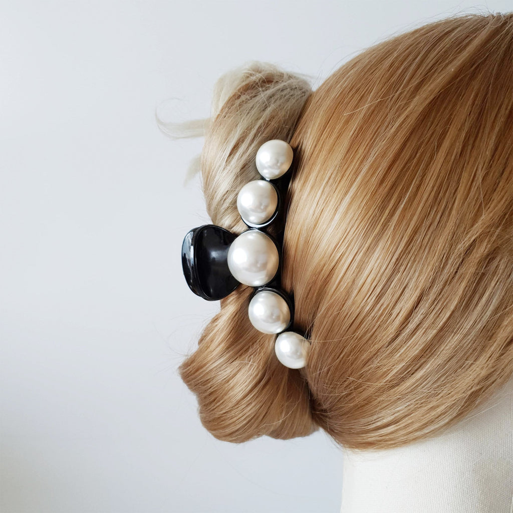 White Big Beaded Pearl Barrette / Vintage Teardrop Hair Claw / Hair Accessory for Woman / Pearl Hair Claw Clip