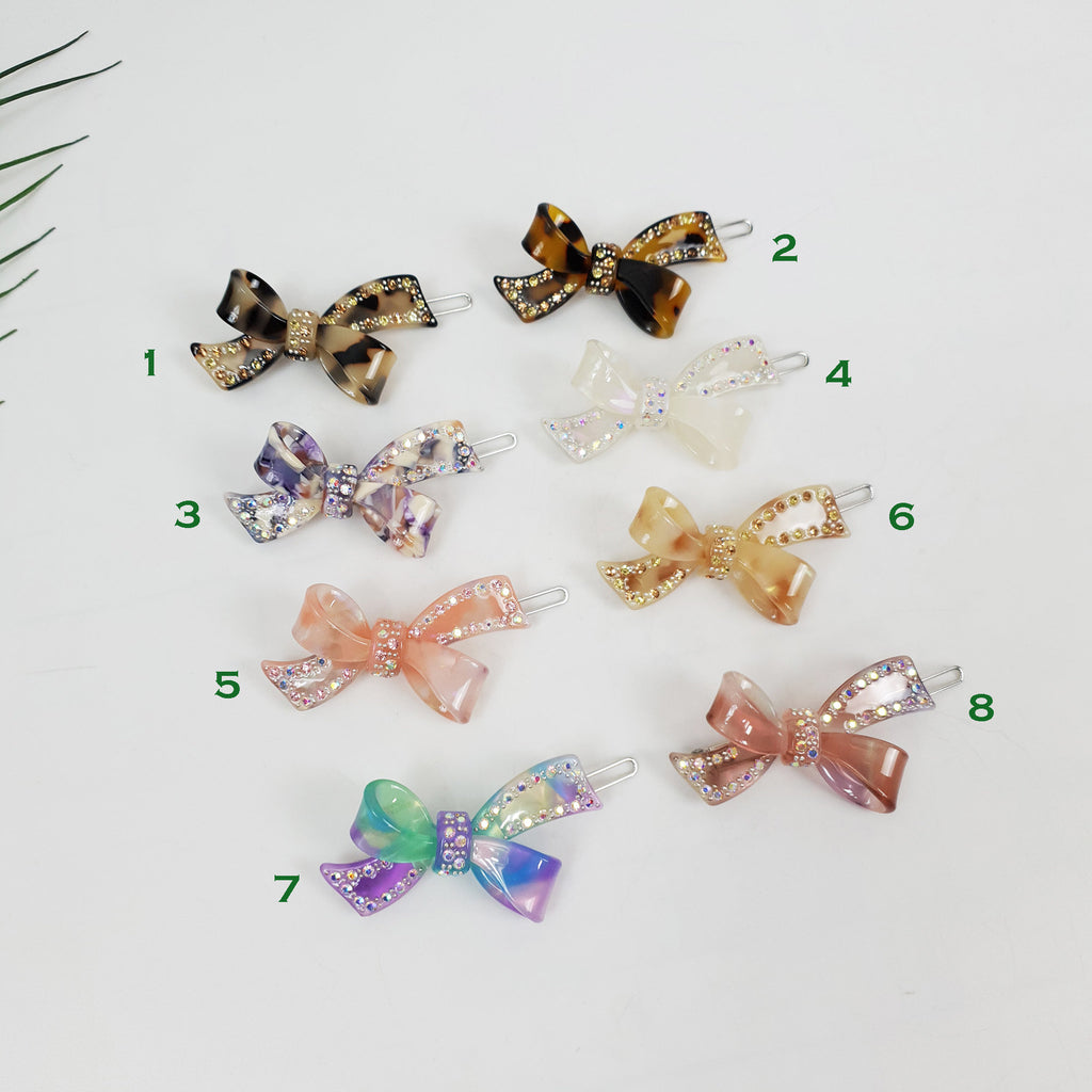 Leopard Aurora Cubic Double Ribbon Bobby Pin (2.8 Inch) / Vintage French Hair Pin / Hair Accessory for Woman / Bow Barrette