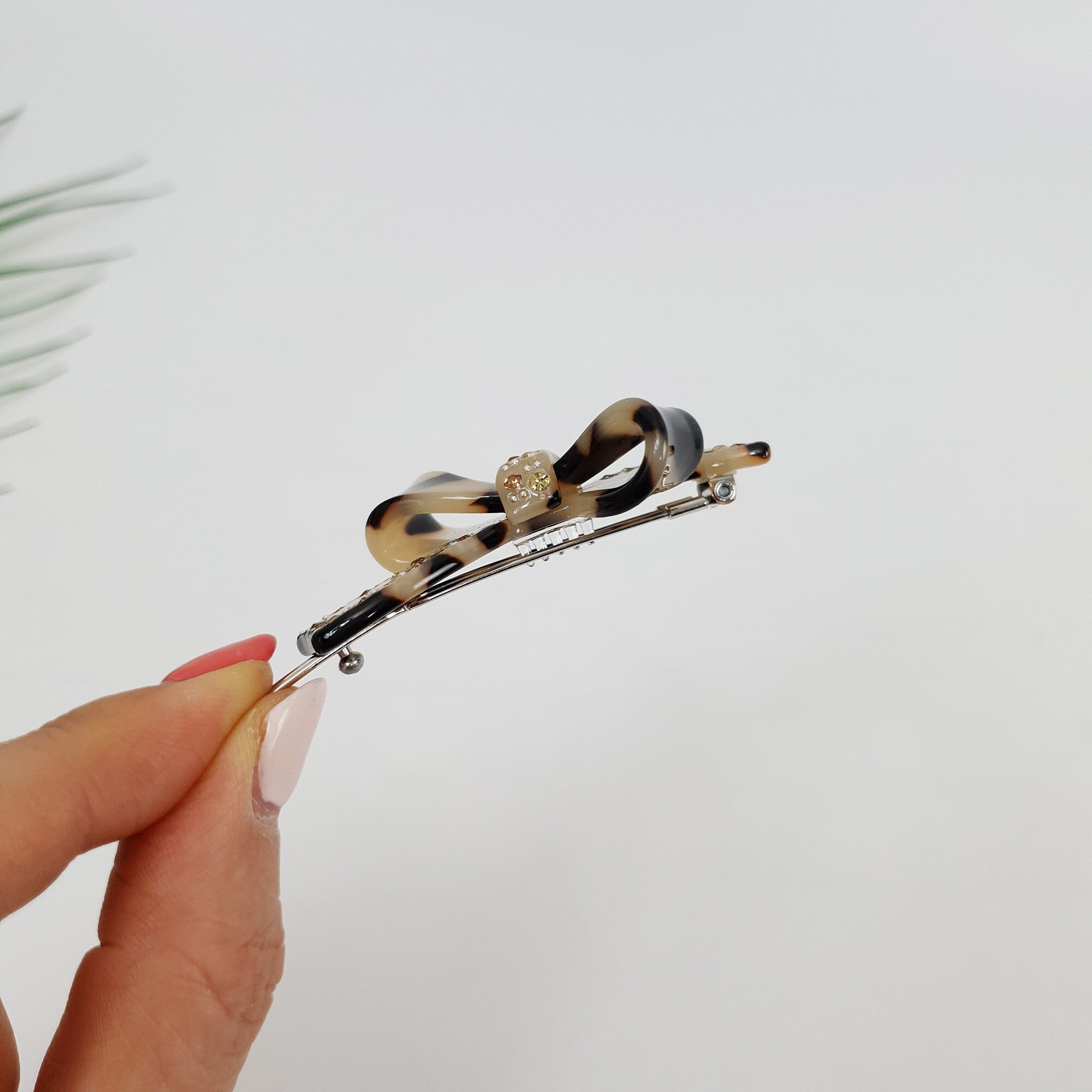 Leopard Aurora Cubic Double Ribbon Bobby Pin (2.8 Inch) / Vintage French Hair Pin / Hair Accessory for Woman / Bow Barrette