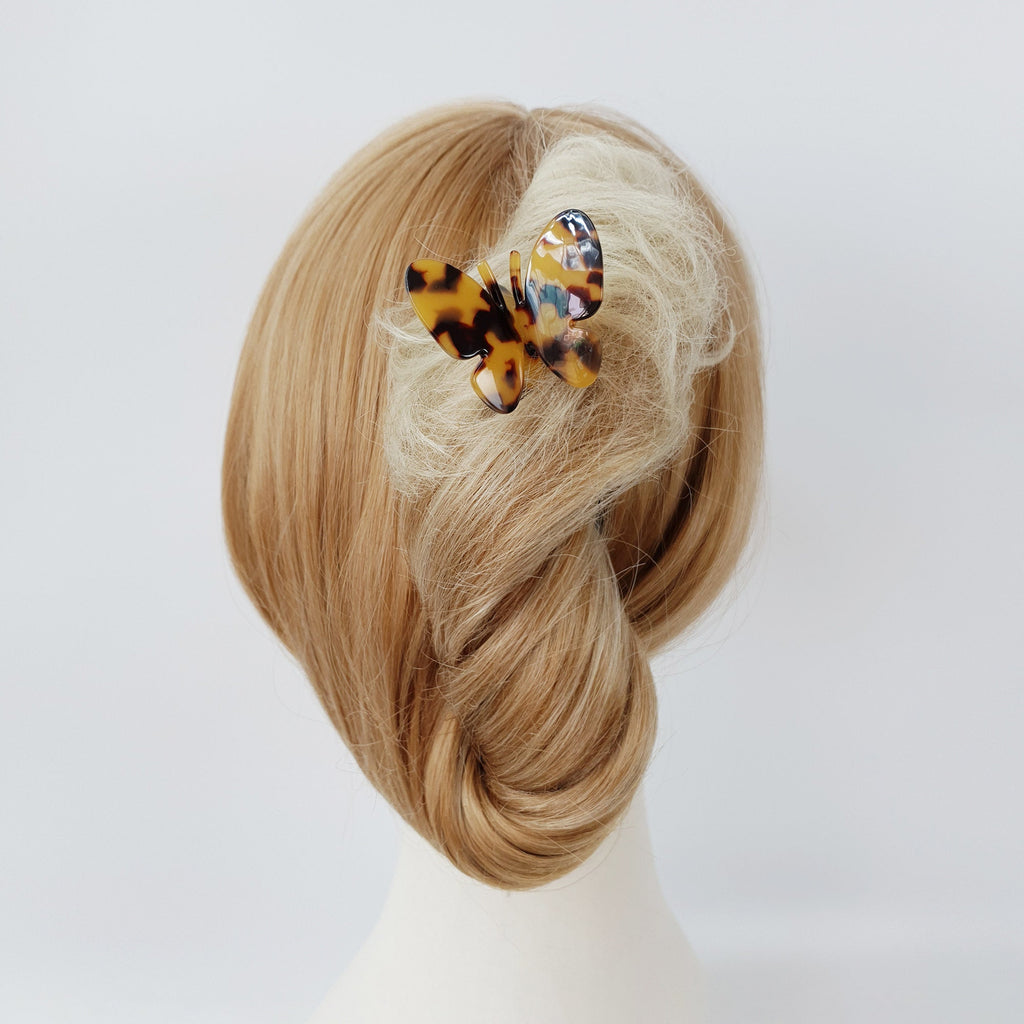 Leopard Two Color Butterfly U Shape Hair Stick (5.0 Inch) / Tortoise Marble French Hair Fork Comb / Hair Clasp for Woman