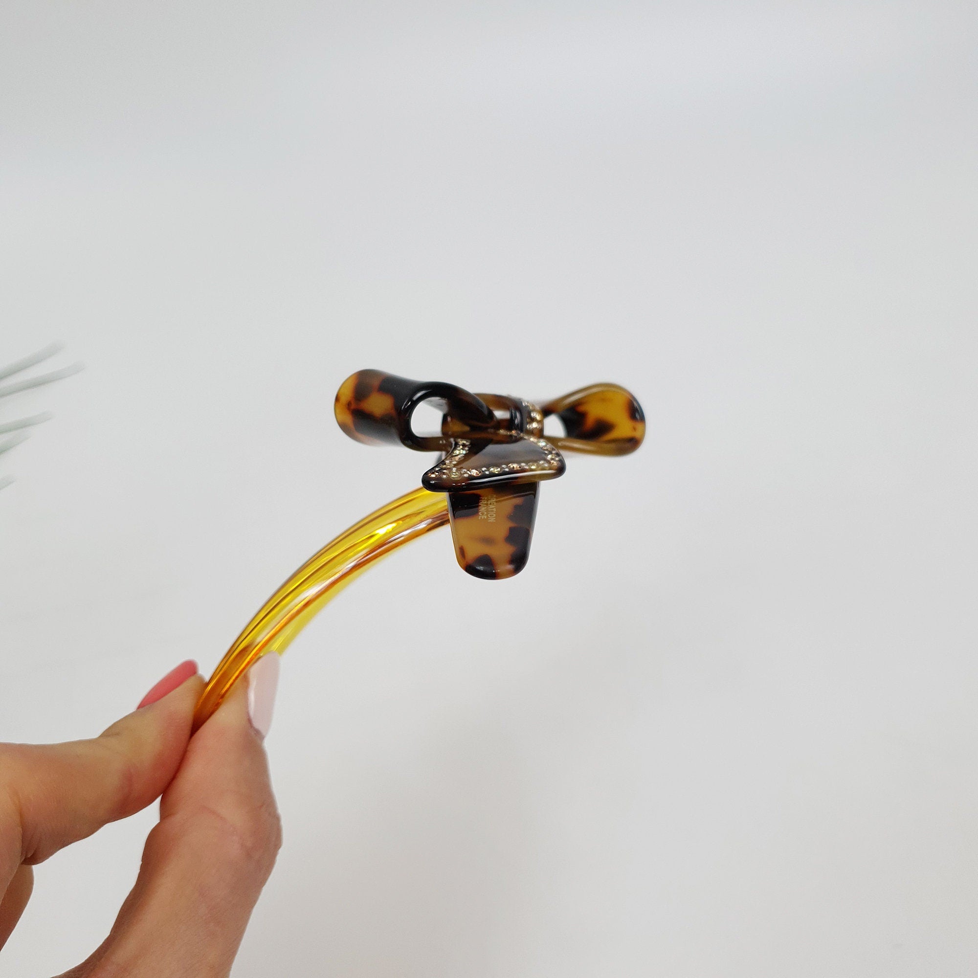 Leopard Big Double Ribbon Long Leg Nonslip Hair Comb Pin / Tortoise Marble French Hair Pin with Cubic Stone / Hair Fork for Woman