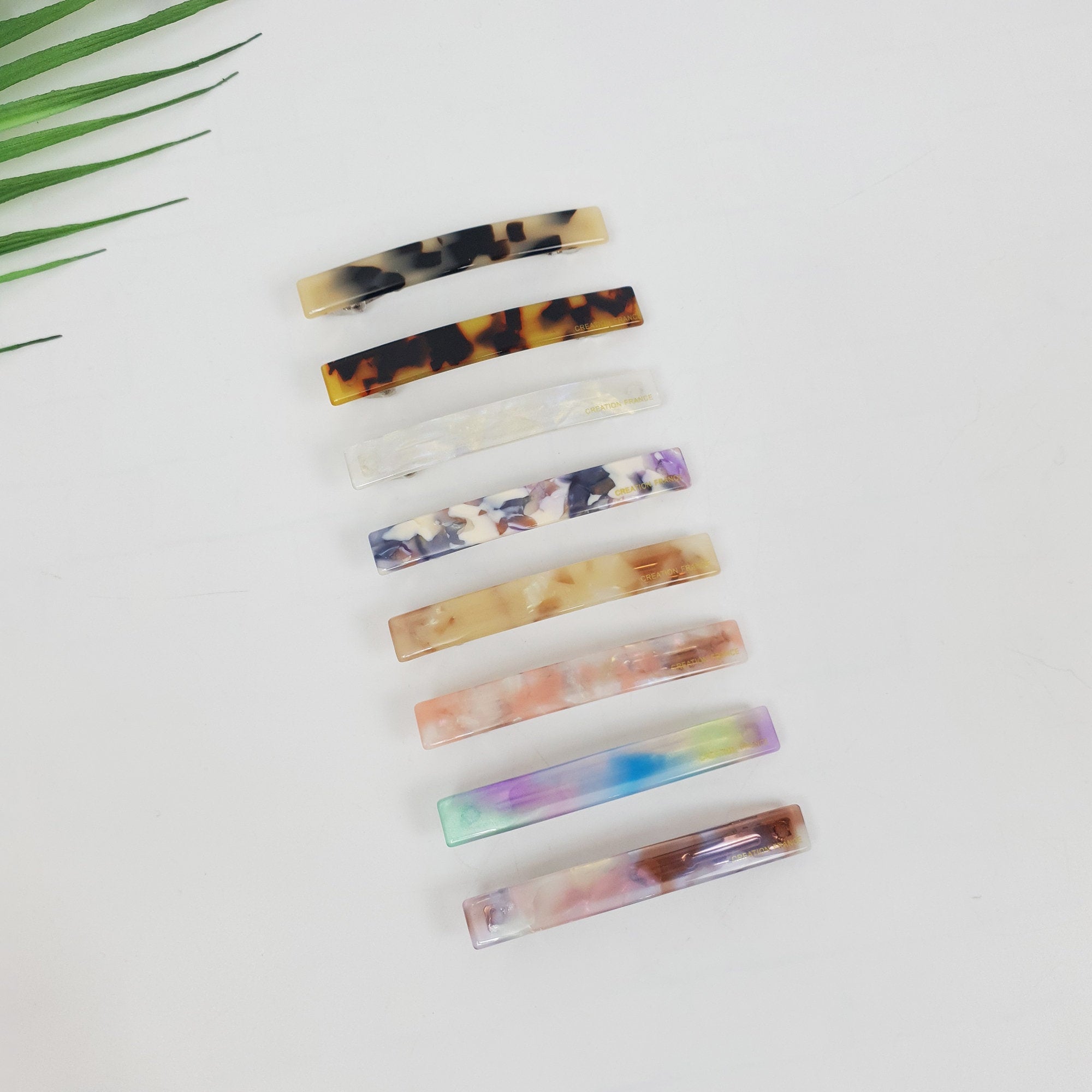 Leopard Aurora Simple Line Hair Barrette (3.1 Inch) / Tortoise Marble French Hair Pin / Hair Accessory for Woman / Automatic Hair Clip