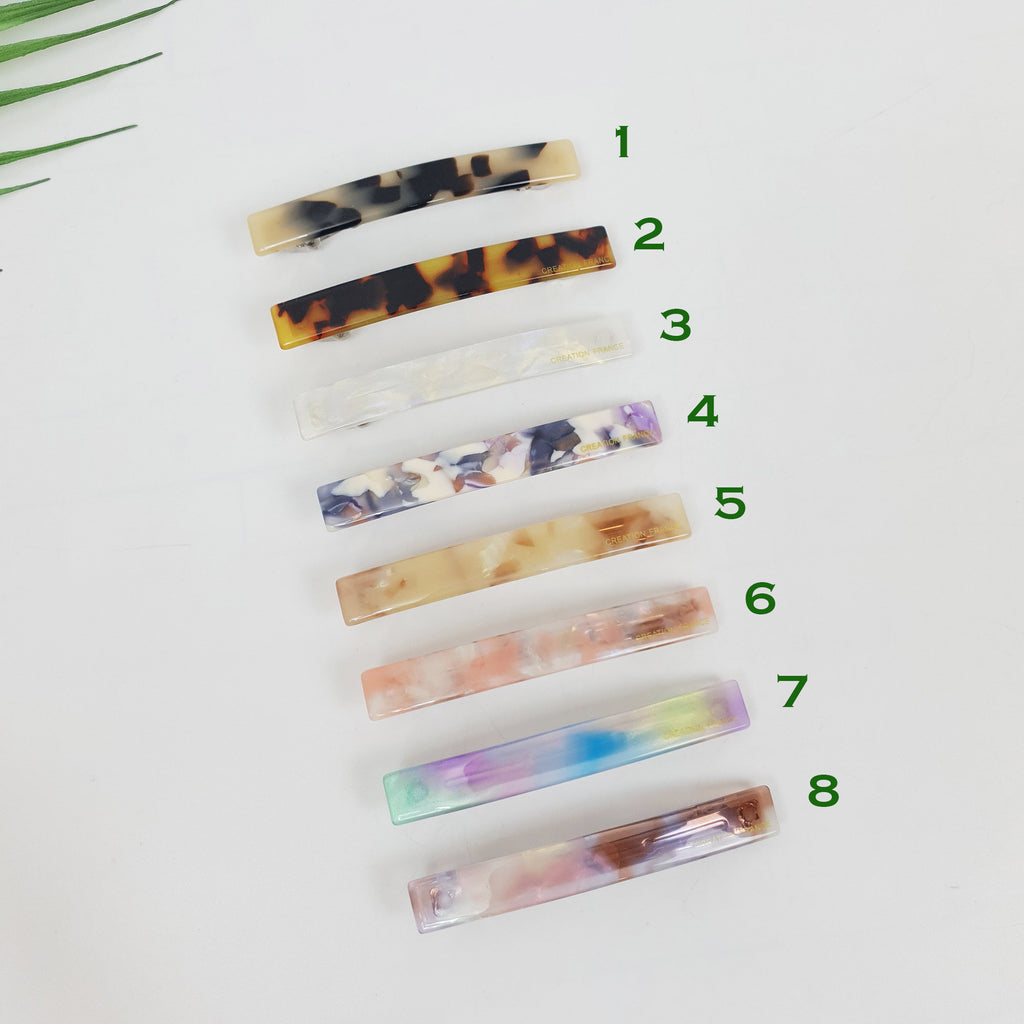 Leopard Aurora Simple Line Hair Barrette (3.1 Inch) / Tortoise Marble French Hair Pin / Hair Accessory for Woman / Automatic Hair Clip