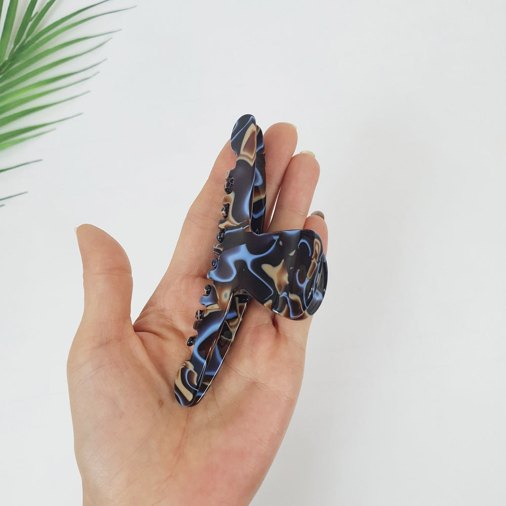 Black Aurora 5 Inch Big Size Hair Clip / Luxurious Cellulose French Hair Claw with Cubic Stone / Hair Barrette for Woman