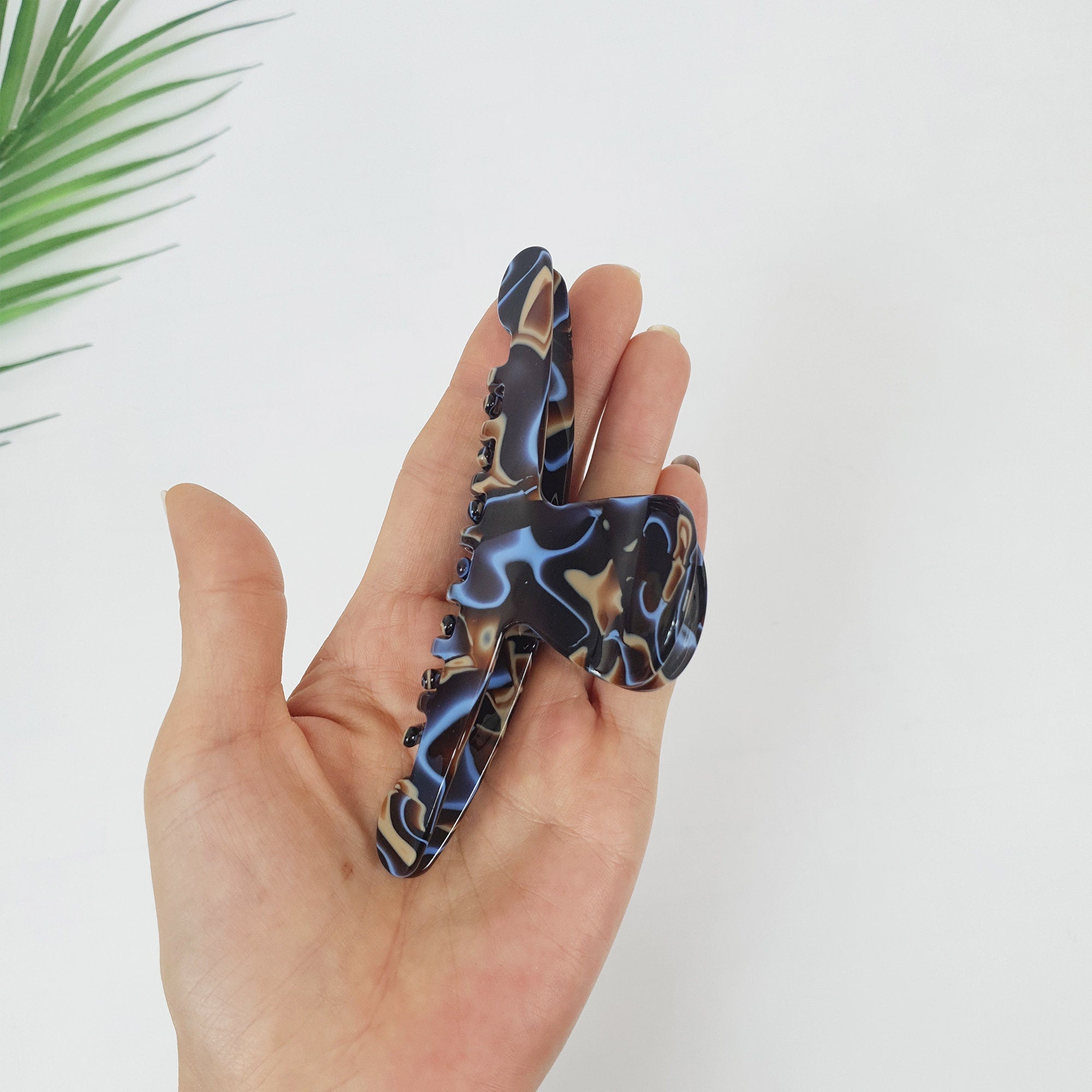 Black Aurora 5 Inch Big Size Hair Clip / Luxurious Cellulose French Hair Claw with Cubic Stone / Hair Barrette for Woman