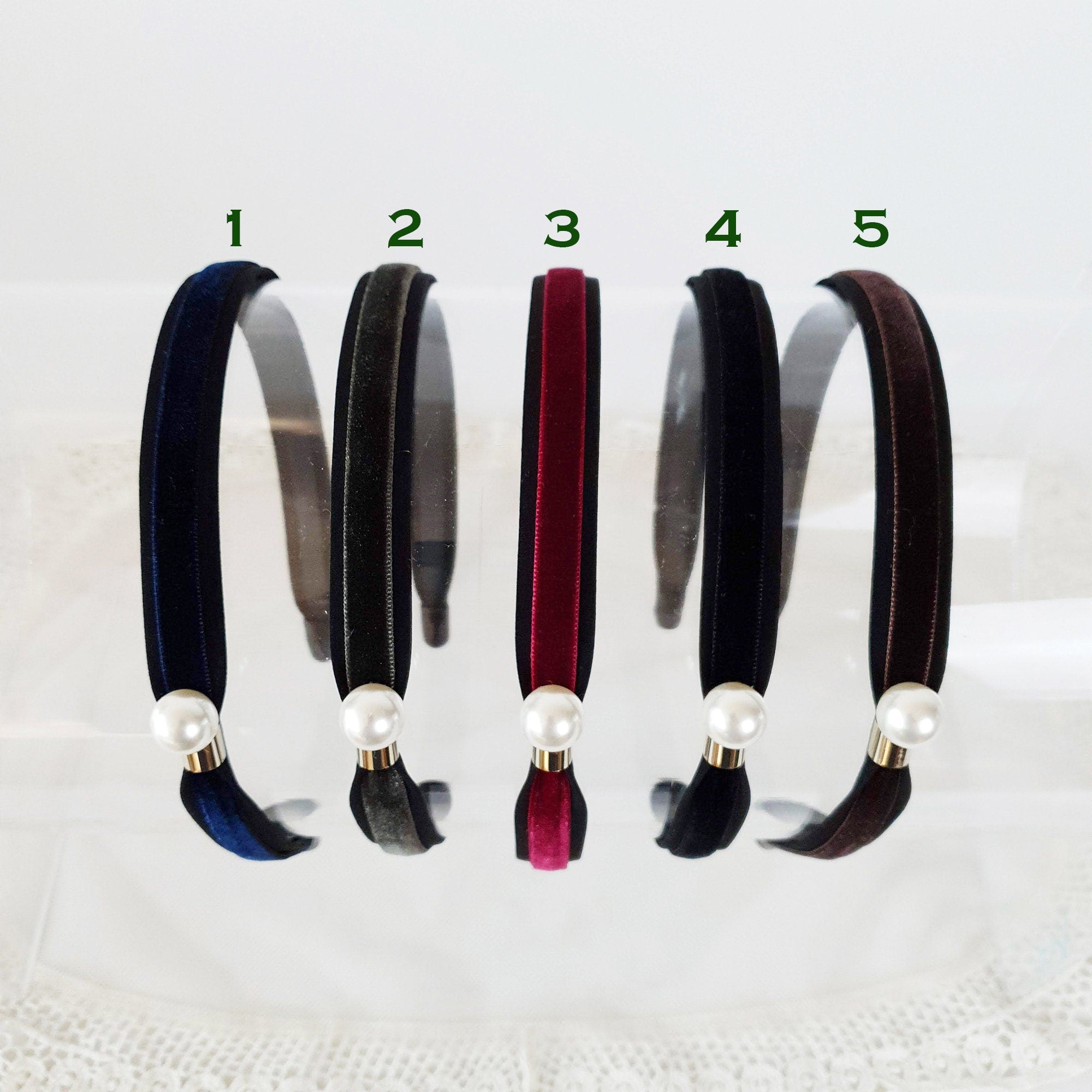Black Velvet Pearl Headband, Simple Pearl Alice Band, White Ivory Pearl Headpiece for Woman, Handmade Head Wrap, Narrow Classic Headband