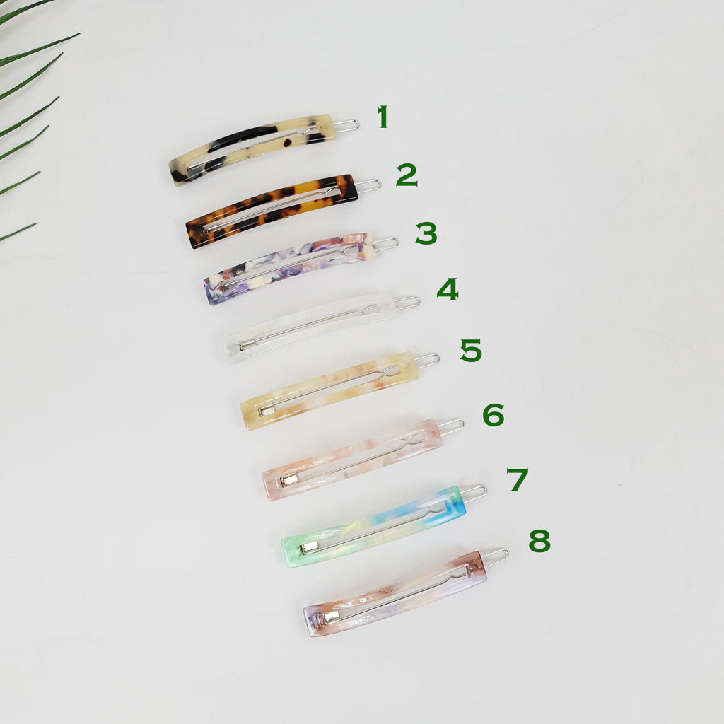 Leopard Aurora Long Square Frame Bobby Pin (2.6 Inch) / Tortoise Marble French Hair Pin Clip / Bow Barrette for Thin Hair