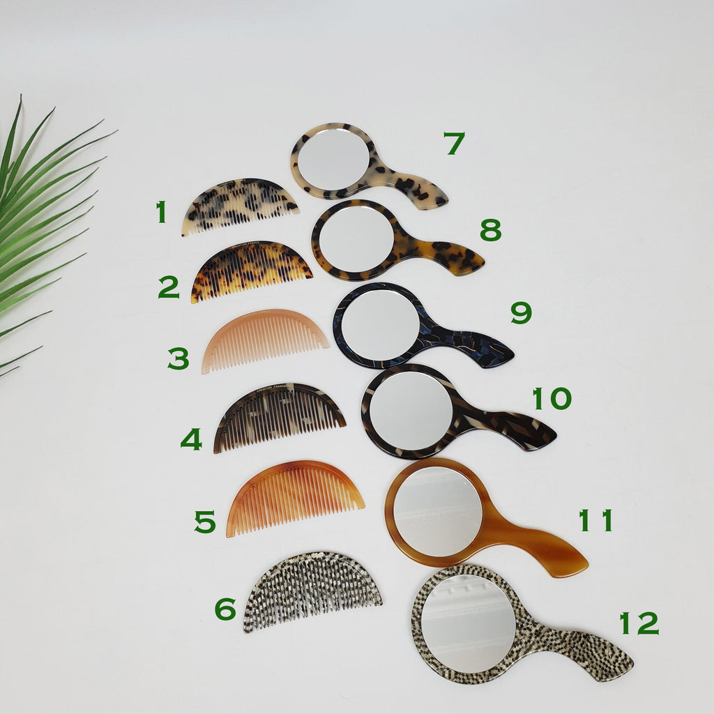 Tortoise Marble Thin Half Moon Shape Hair Comb / Hand Held Mirror for Woman / Curly Hair Comb Hair Brush