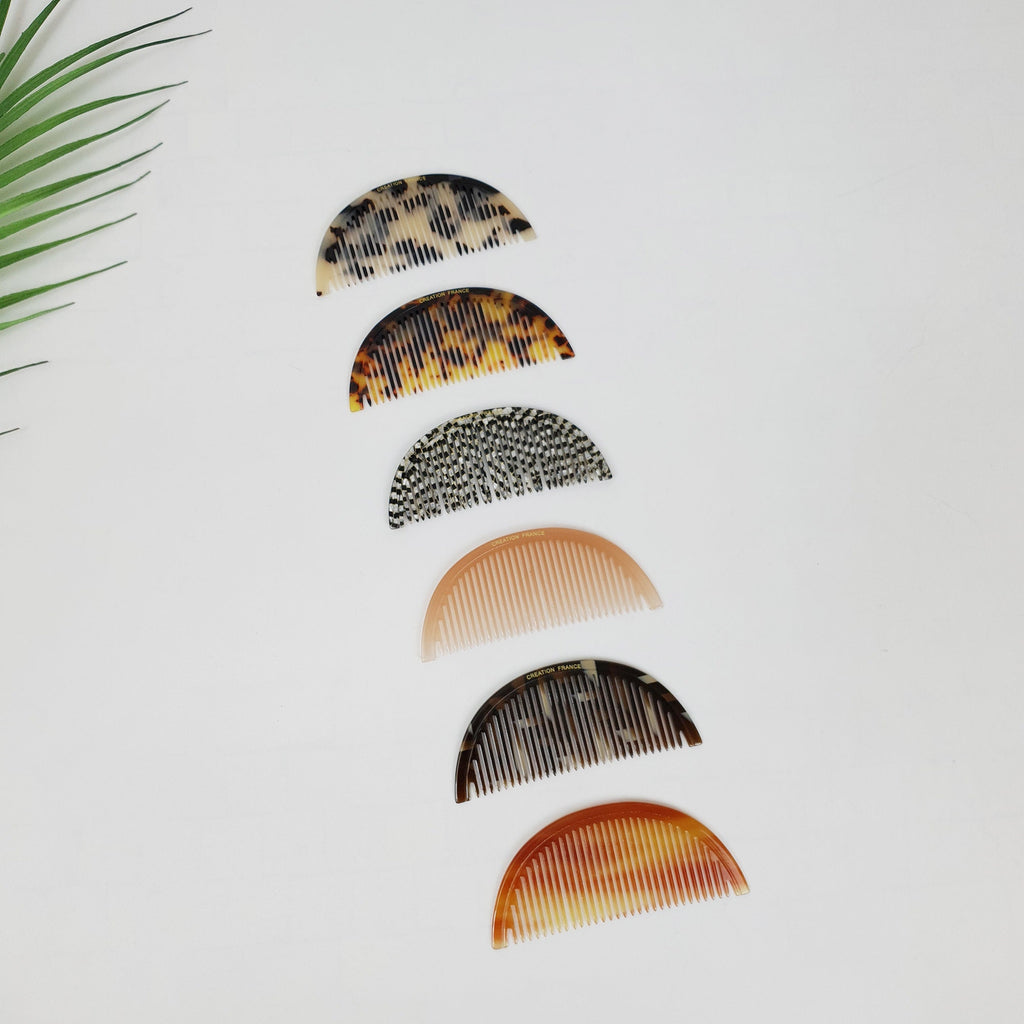 Tortoise Marble Thin Half Moon Shape Hair Comb / Hand Held Mirror for Woman / Curly Hair Comb Hair Brush