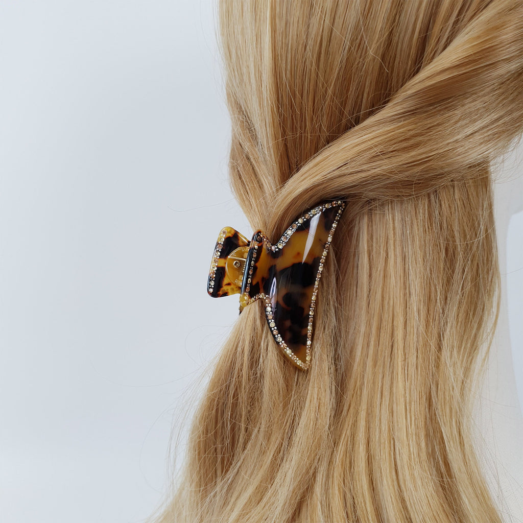 Tortoise Shell Half Moon Shape Hair Claw Clip with Cubic / Luxurious Cellulose French Hair Pin / Hair Barrette for Woman