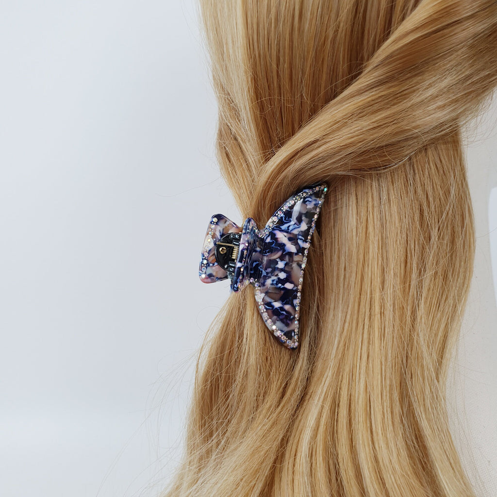 Tortoise Shell Half Moon Shape Hair Claw Clip with Cubic / Luxurious Cellulose French Hair Pin / Hair Barrette for Woman