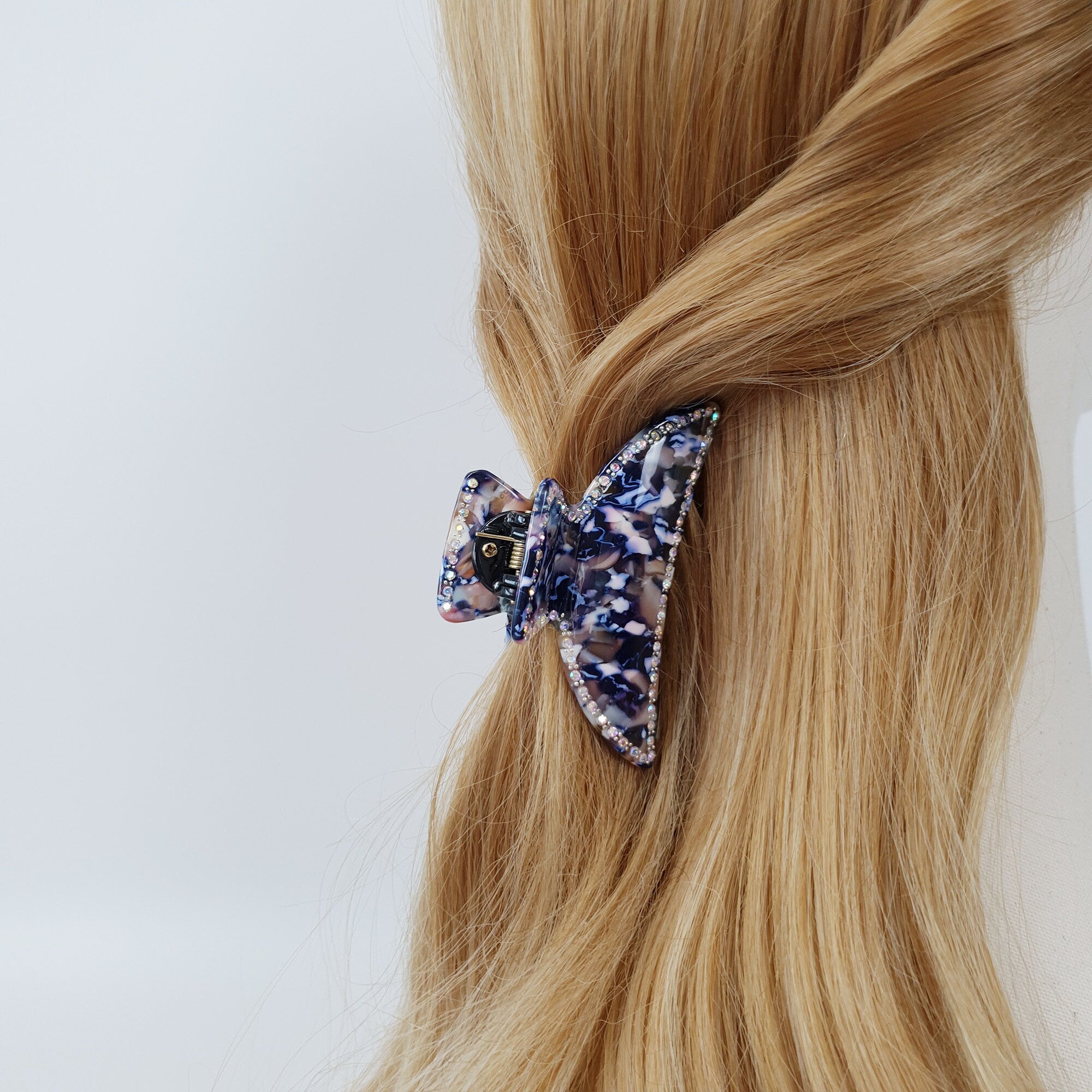Tortoise Shell Half Moon Shape Hair Claw Clip with Cubic / Luxurious Cellulose French Hair Pin / Hair Barrette for Woman