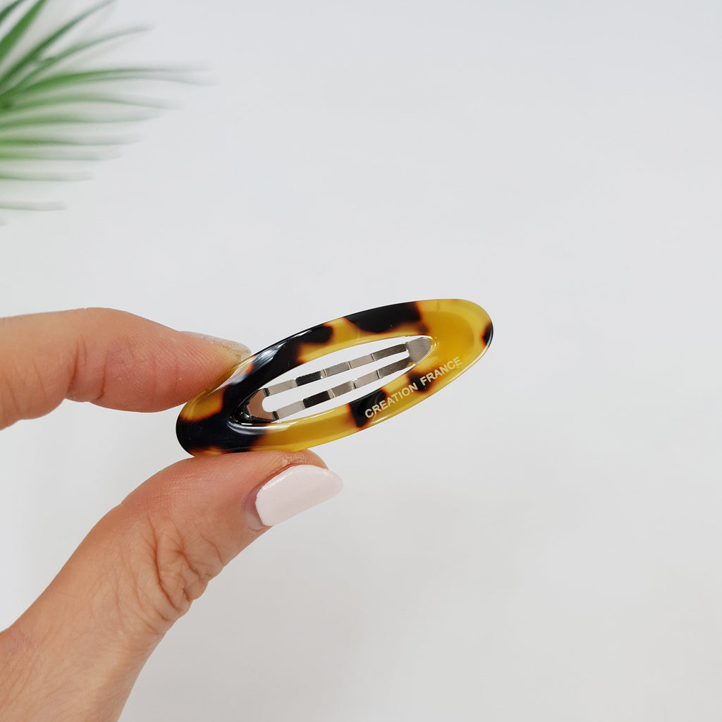 Tortoise Shell Mini Oval Snap Clip (2.2 Inch) / French Leopard Hairgrip Barrette / French Hair Pin / Tic Tac Hair Clip Pin