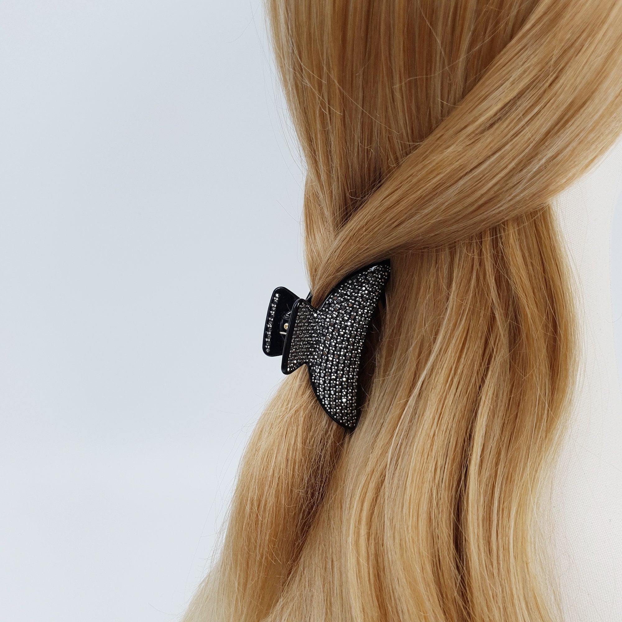 Black Cubic Half Moon Hair Clip (3.0 Inch) / Leopard Tortoise Shell Double Clip French Hair Pin / Hair Barrette for Woman