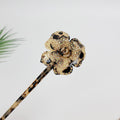 Rose Floral Long Hair Stick (8.0 Inch) / Leopard French Hair Pin with Cubic Stone / Hair Fork for Thick Hair / Flower Hair Pin
