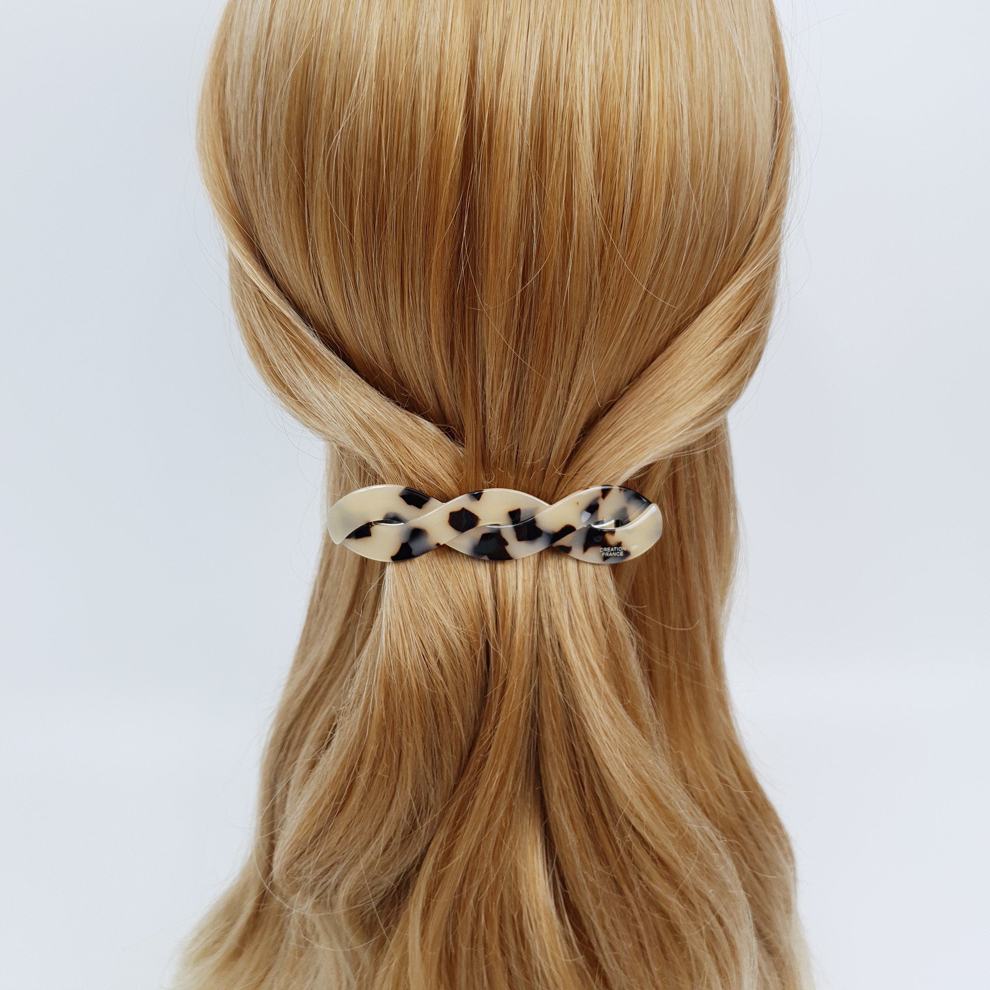 Leopard Aurora Bold Twist Hair Barrette (3.7 Inch) / Tortoise Marble French Hair Pin / Hair Accessory for Woman / Automatic Hair Clip
