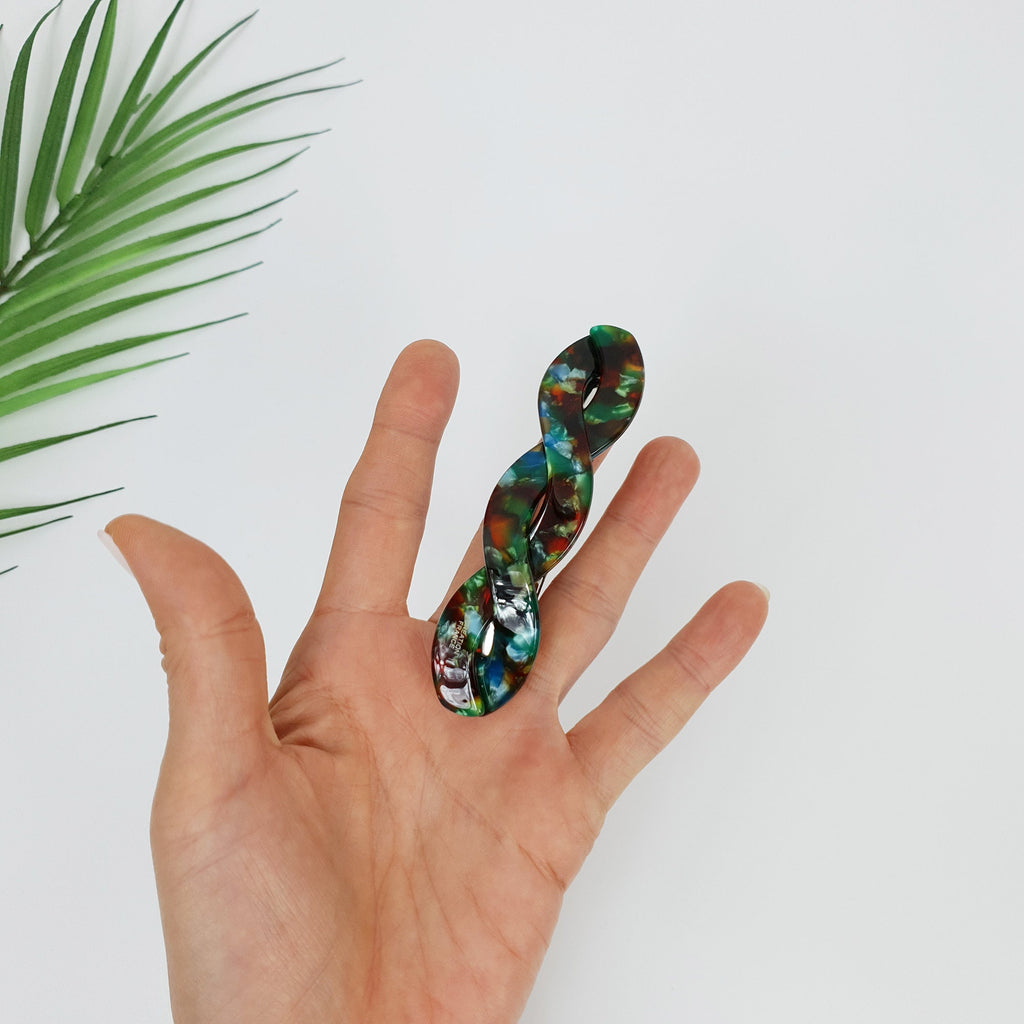 Leopard Aurora Bold Twist Hair Barrette (3.7 Inch) / Tortoise Marble French Hair Pin / Hair Accessory for Woman / Automatic Hair Clip