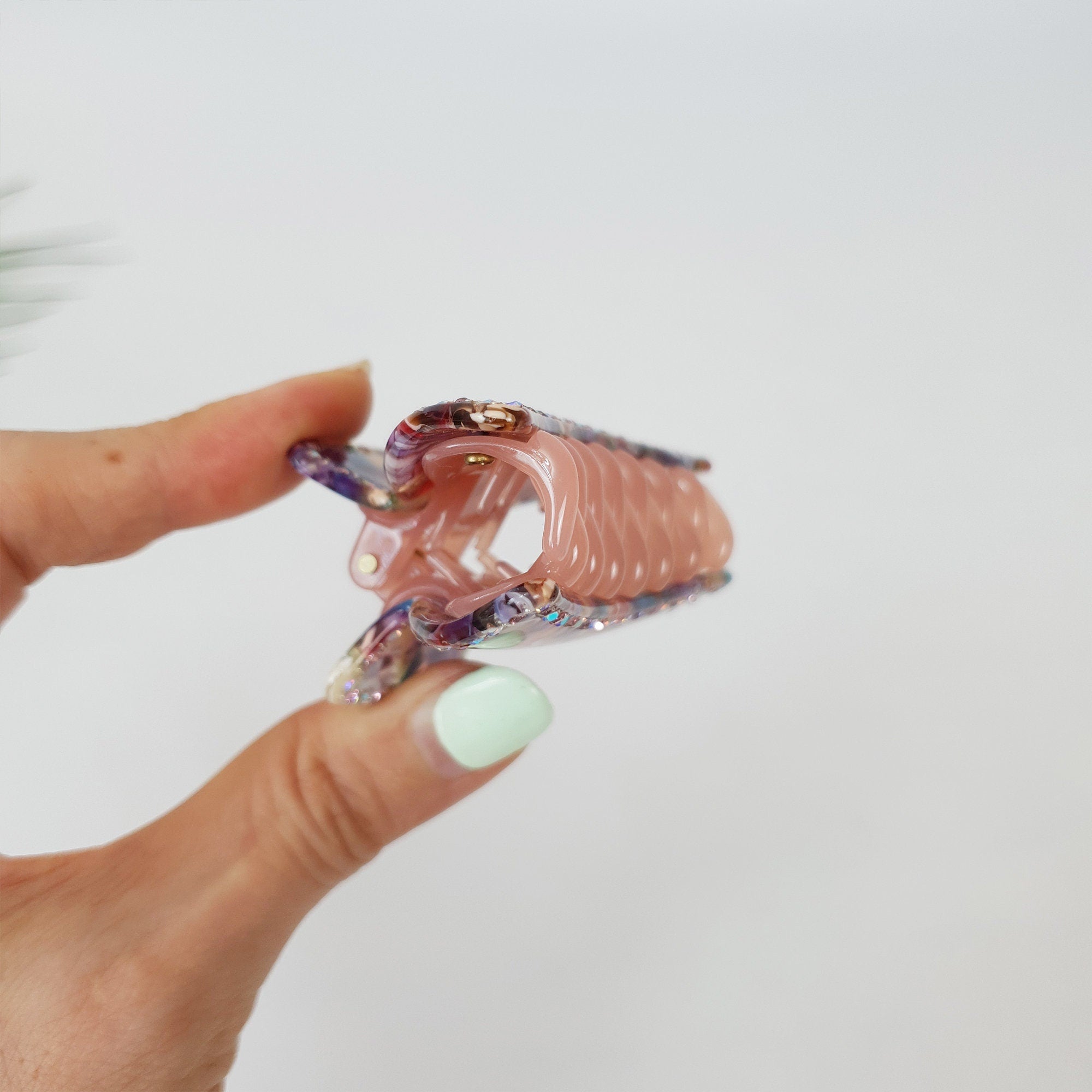 Tortoise Shell Half Moon Shape Hair Claw Clip with Cubic / Luxurious Cellulose French Hair Pin / Hair Barrette for Woman