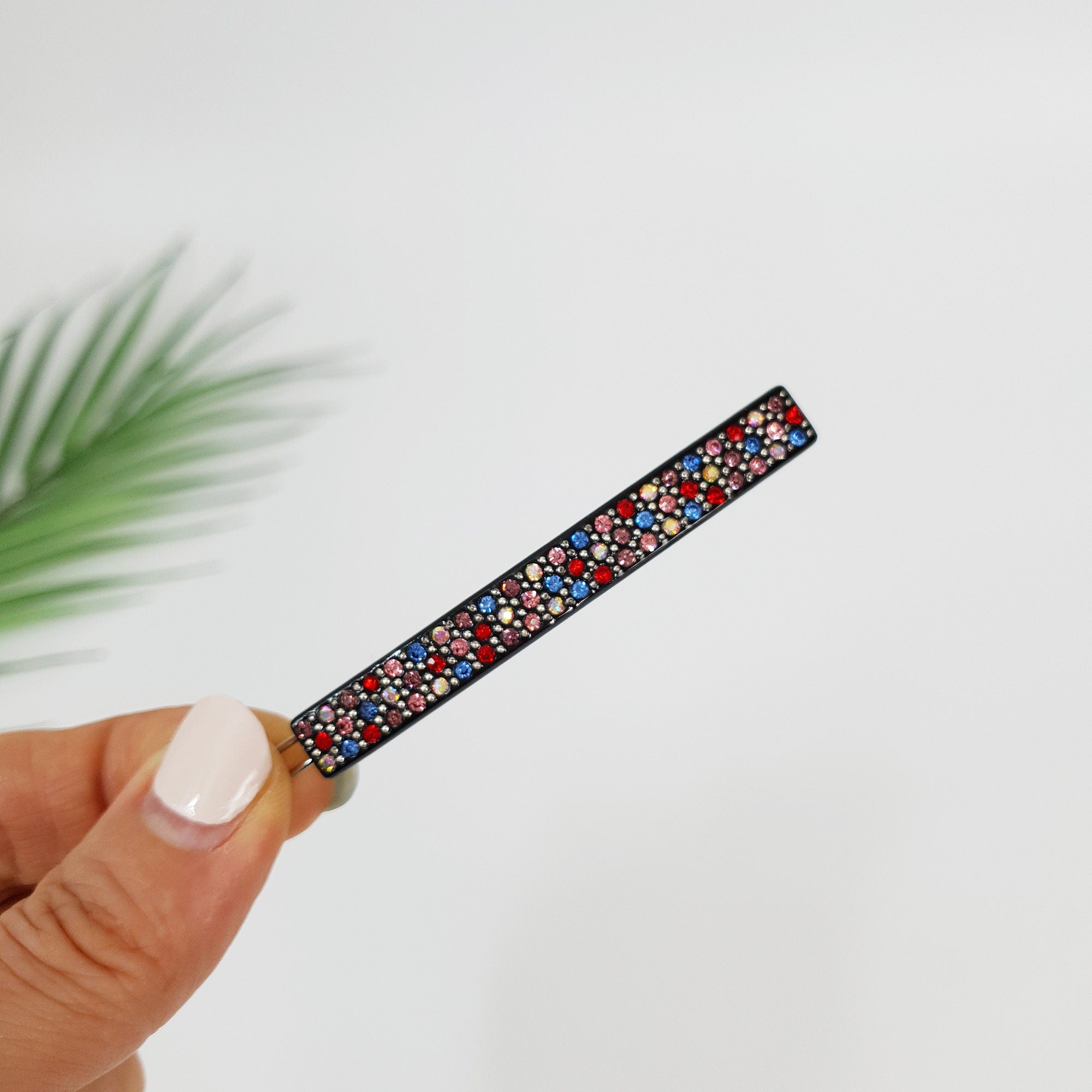 Black Long Square Bobby Pin with Cubic (2.6 Inch) / Cute French Hair Pin / Hair Accessory for Woman / Bow Barrette for Thin Hair