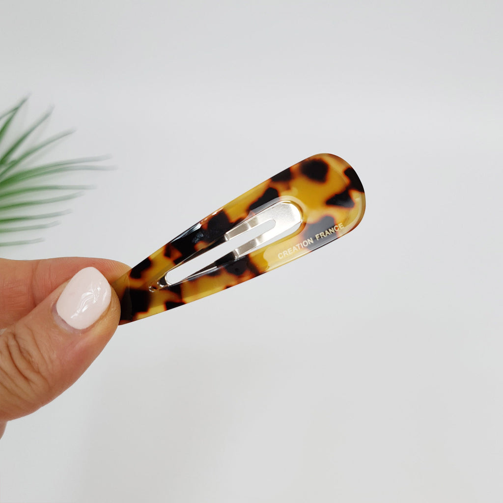 Leopard Aurora Triangle Medium Size Snap Clip (3.0 Inch) / Tortoise Marble Hairgrip Barrette / Tic Tac Hair Clip Pin / French Hair Pin
