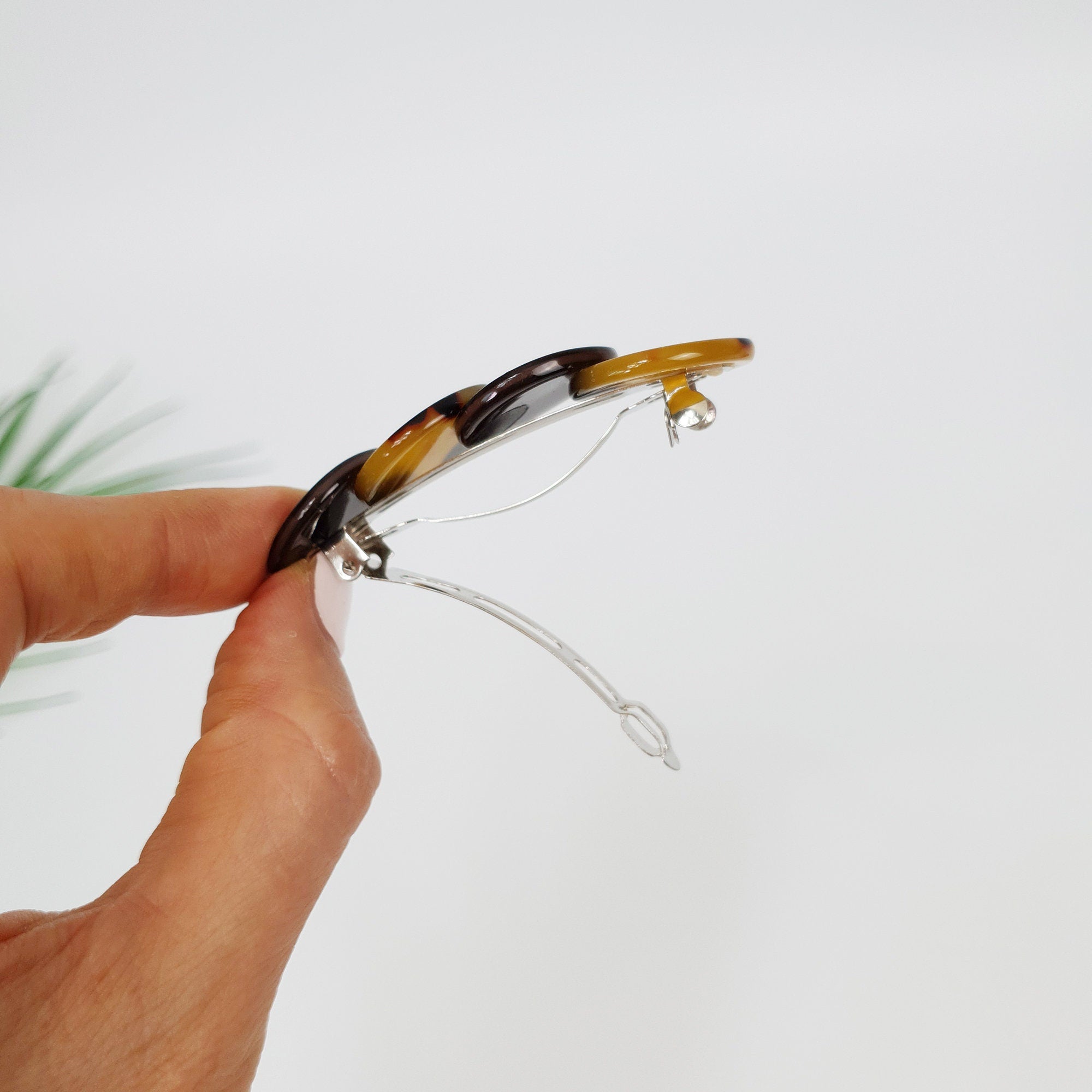 Double Floral Leaf Hair Barrette (2.6 Inch) / Tortoise Shell French Hair Pin / Hair Accessory for Woman / Automatic Hair Clip