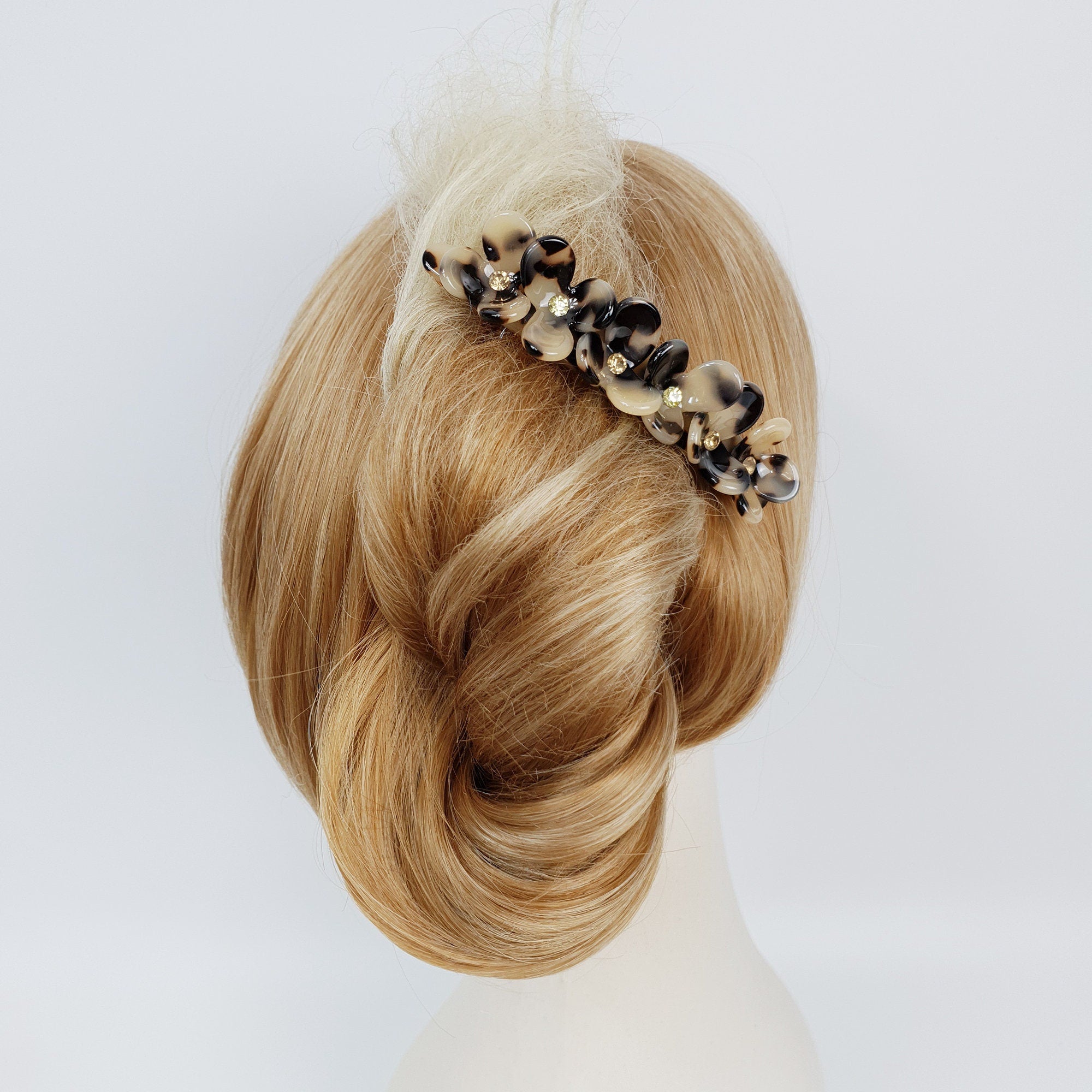 Leopard Flower Garden Non-slip Hair Comb Pin / Tortoise Shell French Hair Pin with Cubic Stone / Hair Fork for Woman