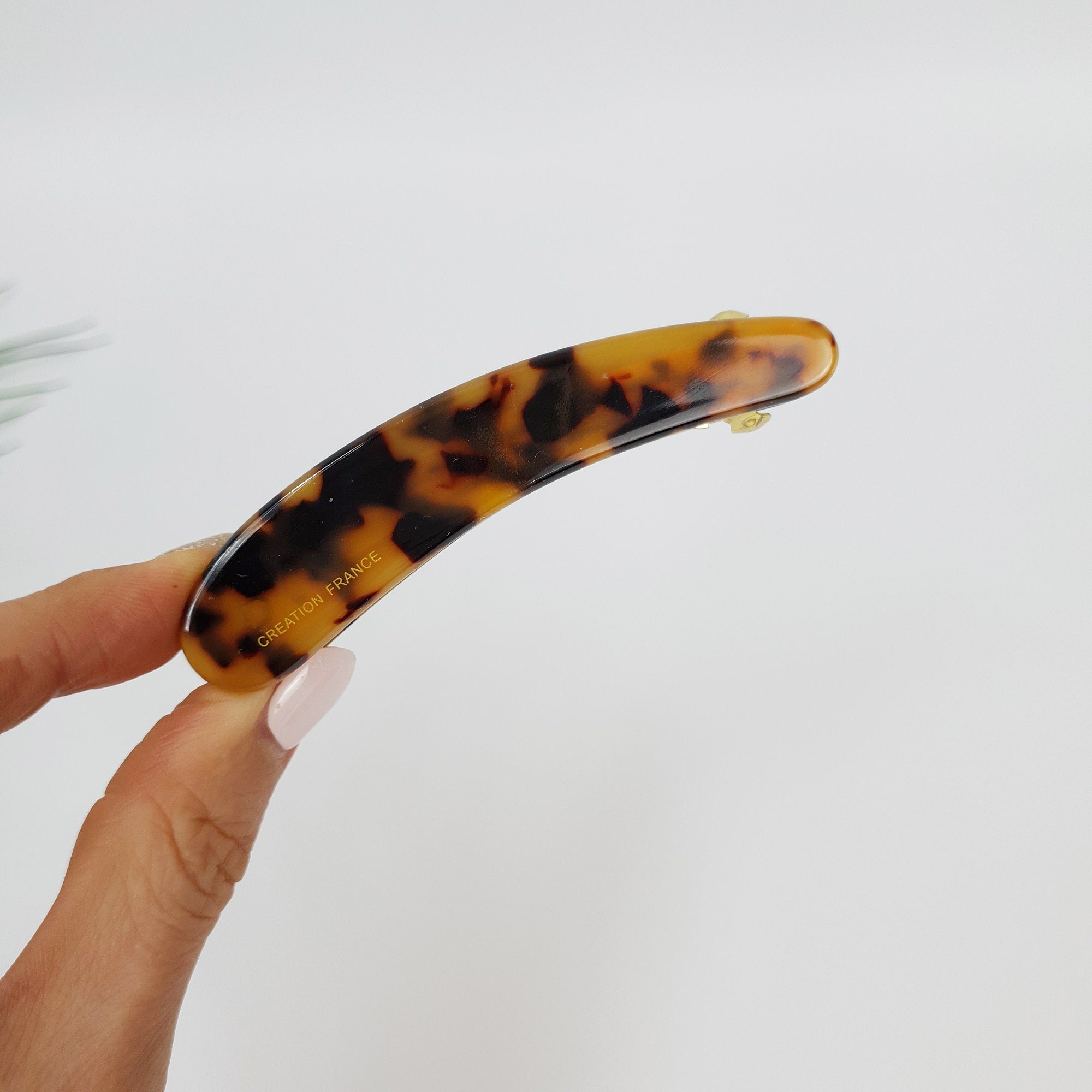 Leopard Long Slim Round Small Hair Barrette / Tortoise Shell Banana Pin / Hair Accessory for Woman / Automatic Hair Clip / French Hair Pin