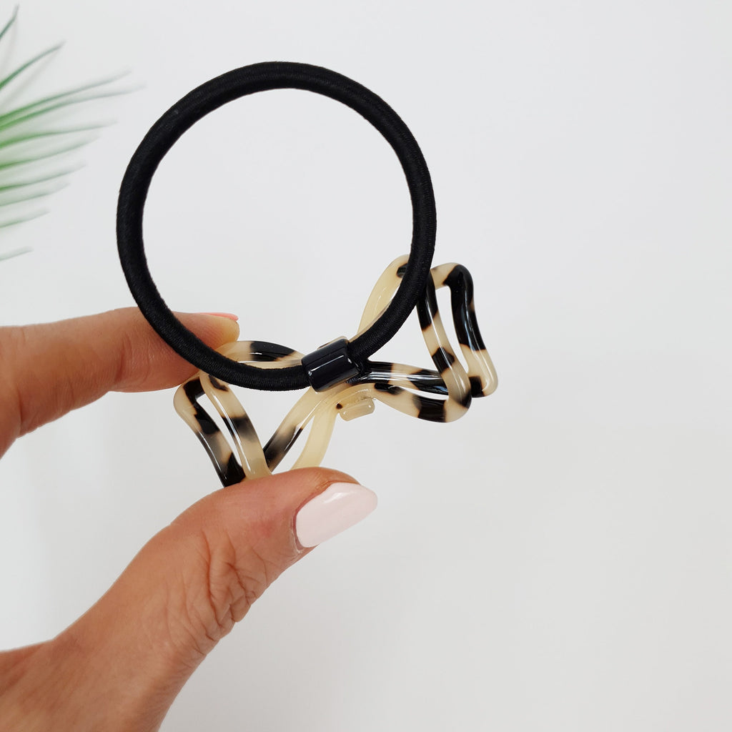 Leopard Double Triangle Ribbon Hair Tie / Tortoise Shell Ponytail Holder / Hair Accessory for Woman / French Hair Pin / Hair Scrunchy