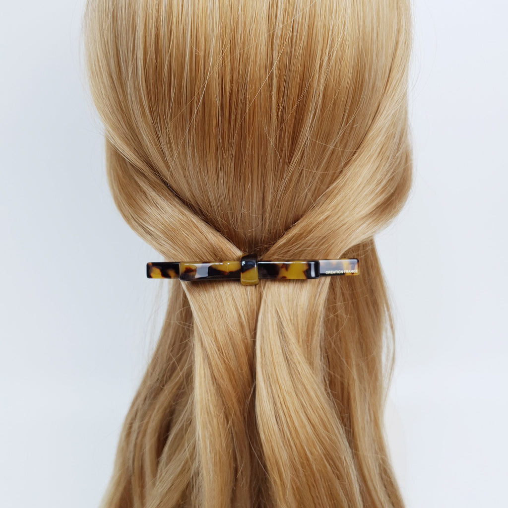 Leopard Long Bow Hair Barrette (4.1 Inch) / Tortoise Shell French Hair Pin / Hair Accessory for Woman / Automatic Hair Clip