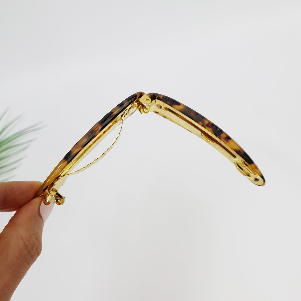 Leopard Long Slim Round Small Hair Barrette / Tortoise Shell Banana Pin / Hair Accessory for Woman / Automatic Hair Clip / French Hair Pin