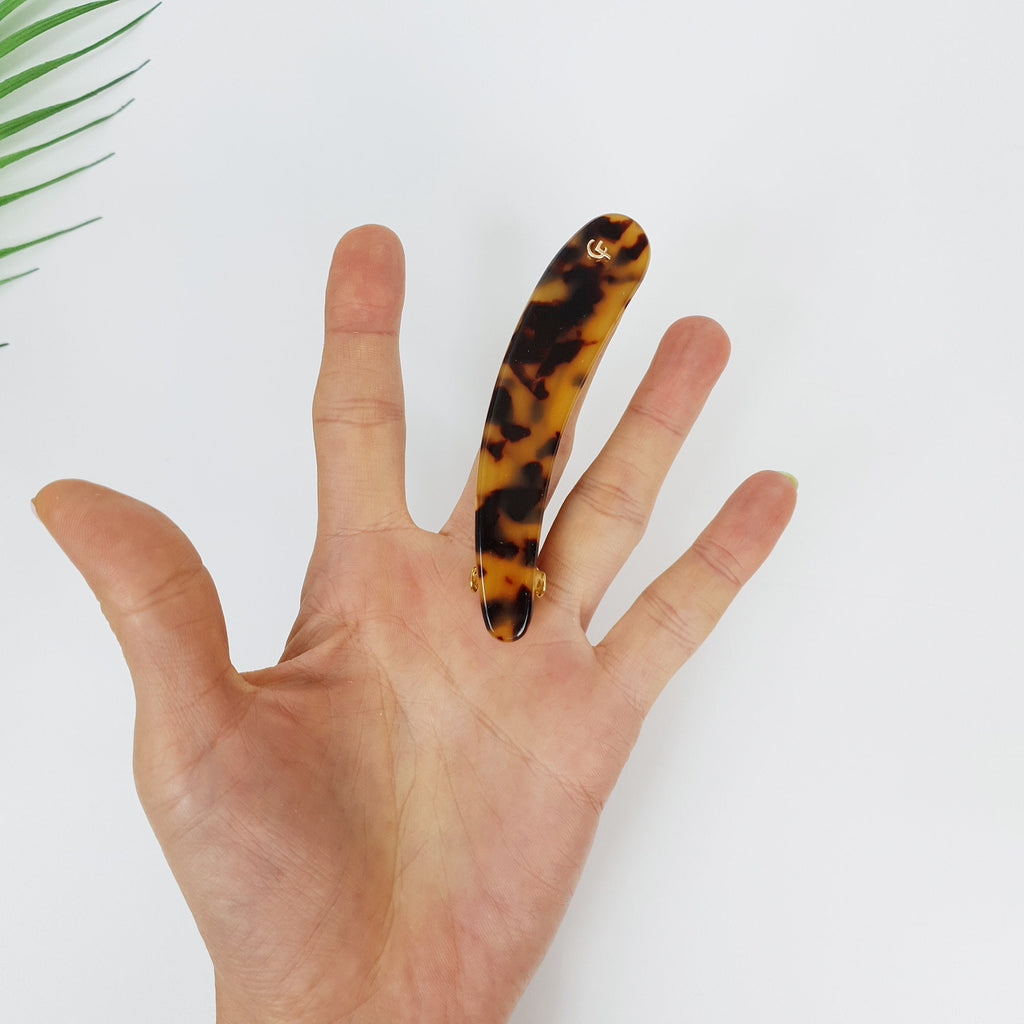 Leopard Long Slim Round Small Hair Barrette / Tortoise Shell Banana Pin / Hair Accessory for Woman / Automatic Hair Clip / French Hair Pin