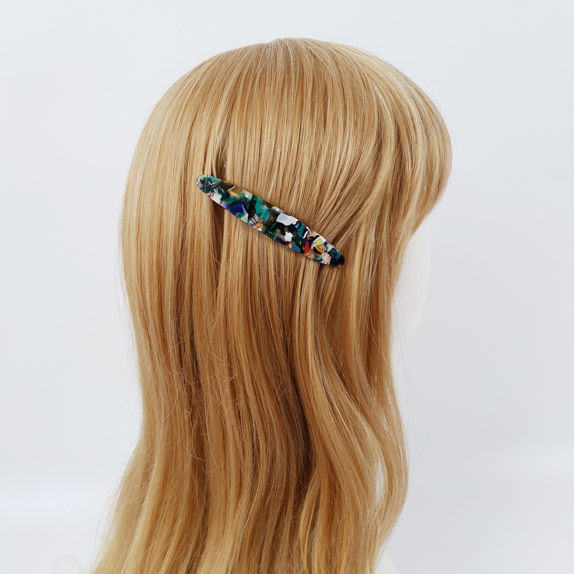 Leopard Marble Long Oval Hair Barrette (3.5 Inch) / Tortoise Shell French Hair Pin / Hair Accessory for Woman / Automatic Hair Clip
