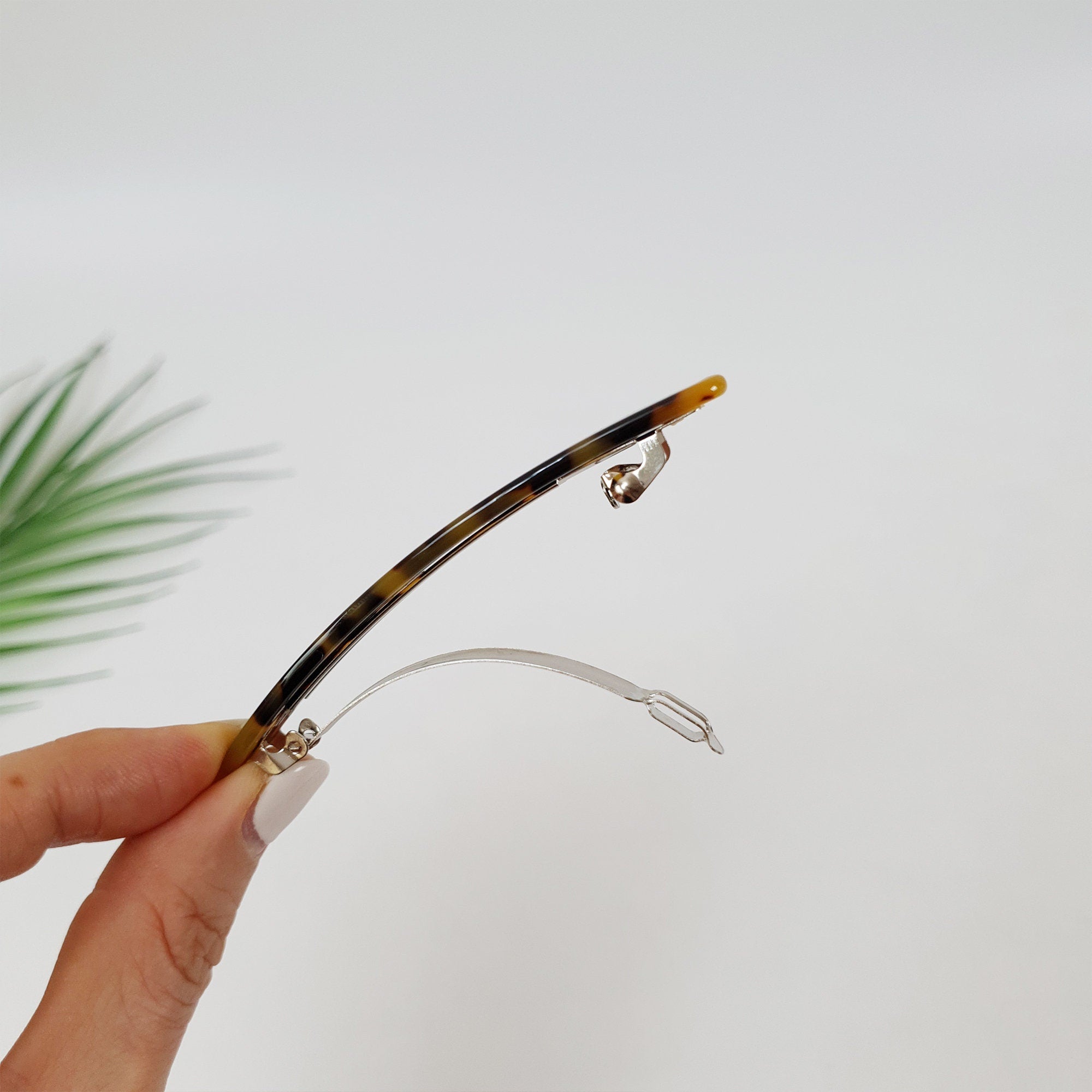 Leopard Marble Long Oval Hair Barrette (3.5 Inch) / Tortoise Shell French Hair Pin / Hair Accessory for Woman / Automatic Hair Clip