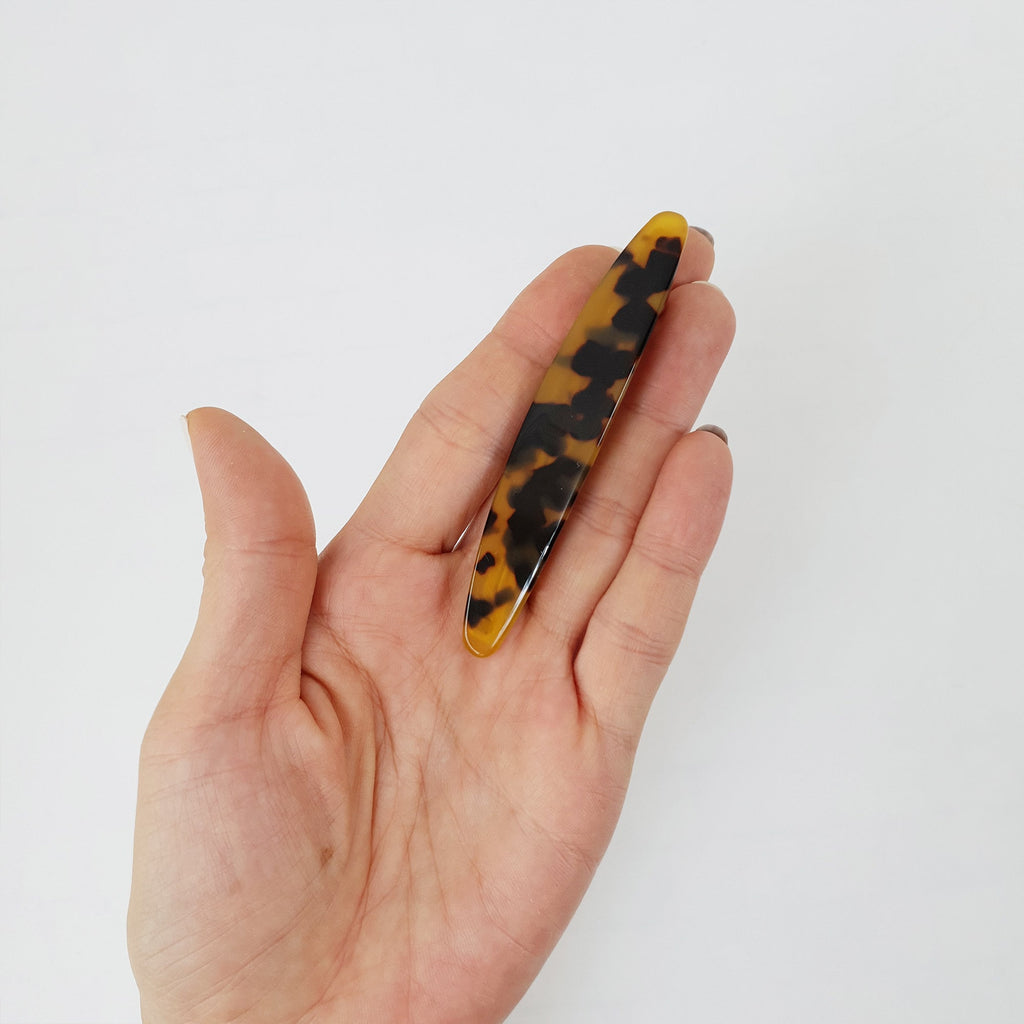 Leopard Marble Long Oval Hair Barrette (3.5 Inch) / Tortoise Shell French Hair Pin / Hair Accessory for Woman / Automatic Hair Clip