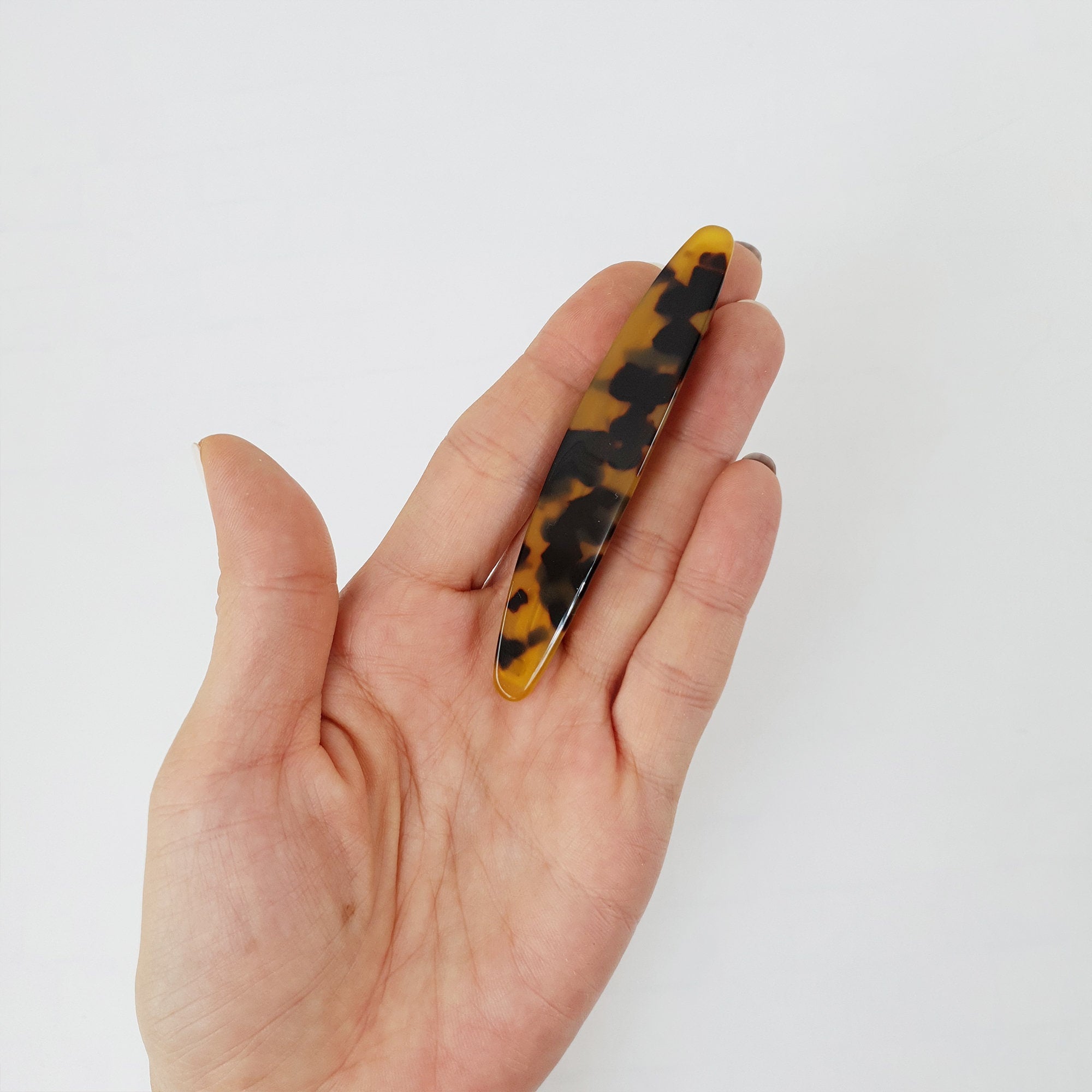 Leopard Marble Long Oval Hair Barrette (3.5 Inch) / Tortoise Shell French Hair Pin / Hair Accessory for Woman / Automatic Hair Clip