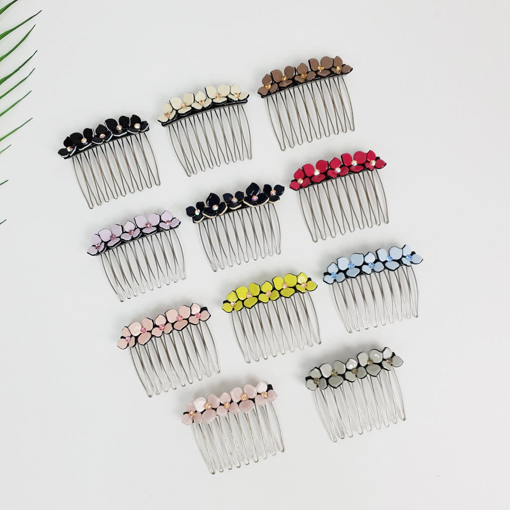 Pastel Color Flower Comb Pin with Cubic / Tortoise Shell Hair Pin / Hair Fork for Woman / Flower Hair Pin