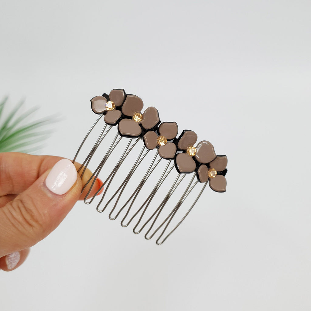 Pastel Color Flower Comb Pin with Cubic / Tortoise Shell Hair Pin / Hair Fork for Woman / Flower Hair Pin