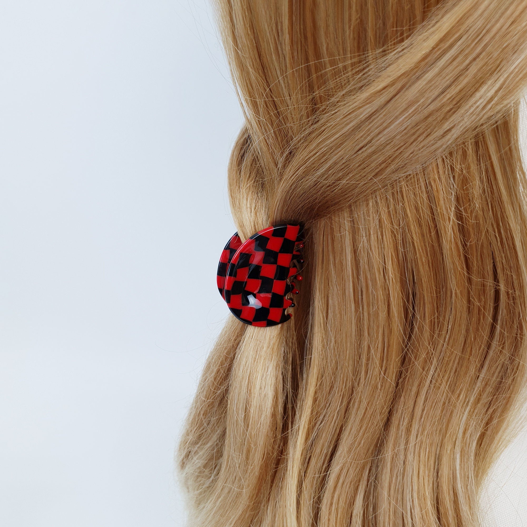 Checker Board Pebble Small Hair Clip (1.8 Inch) / Cute French Hair Pin / Hair Accessory for Woman