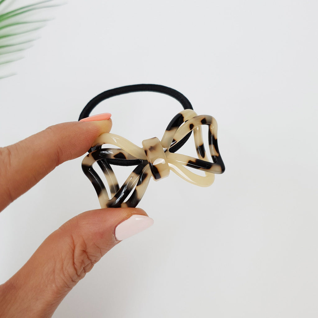 Leopard Double Triangle Ribbon Hair Tie / Tortoise Shell Ponytail Holder / Hair Accessory for Woman / French Hair Pin / Hair Scrunchy