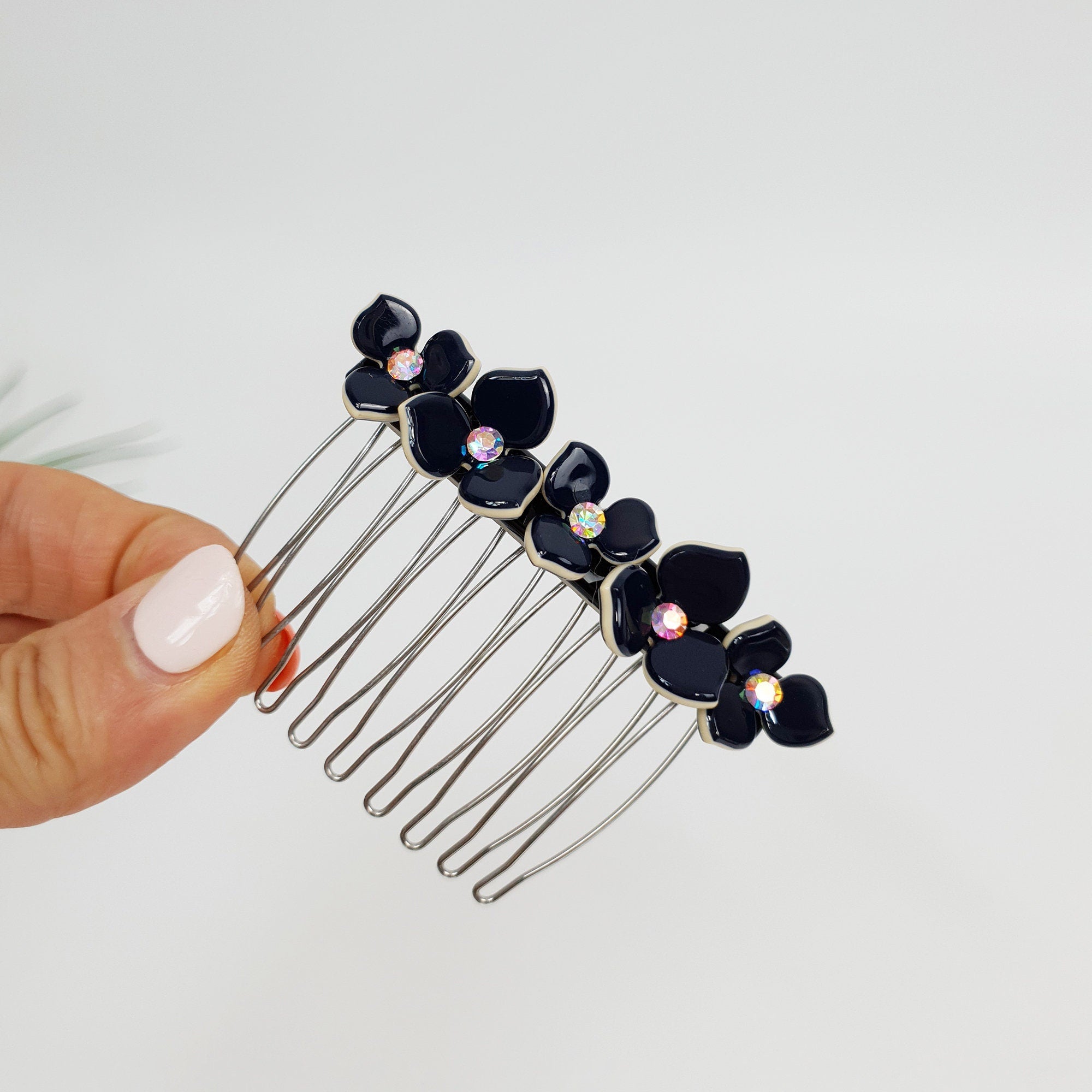Pastel Color Flower Comb Pin with Cubic / Tortoise Shell Hair Pin / Hair Fork for Woman / Flower Hair Pin
